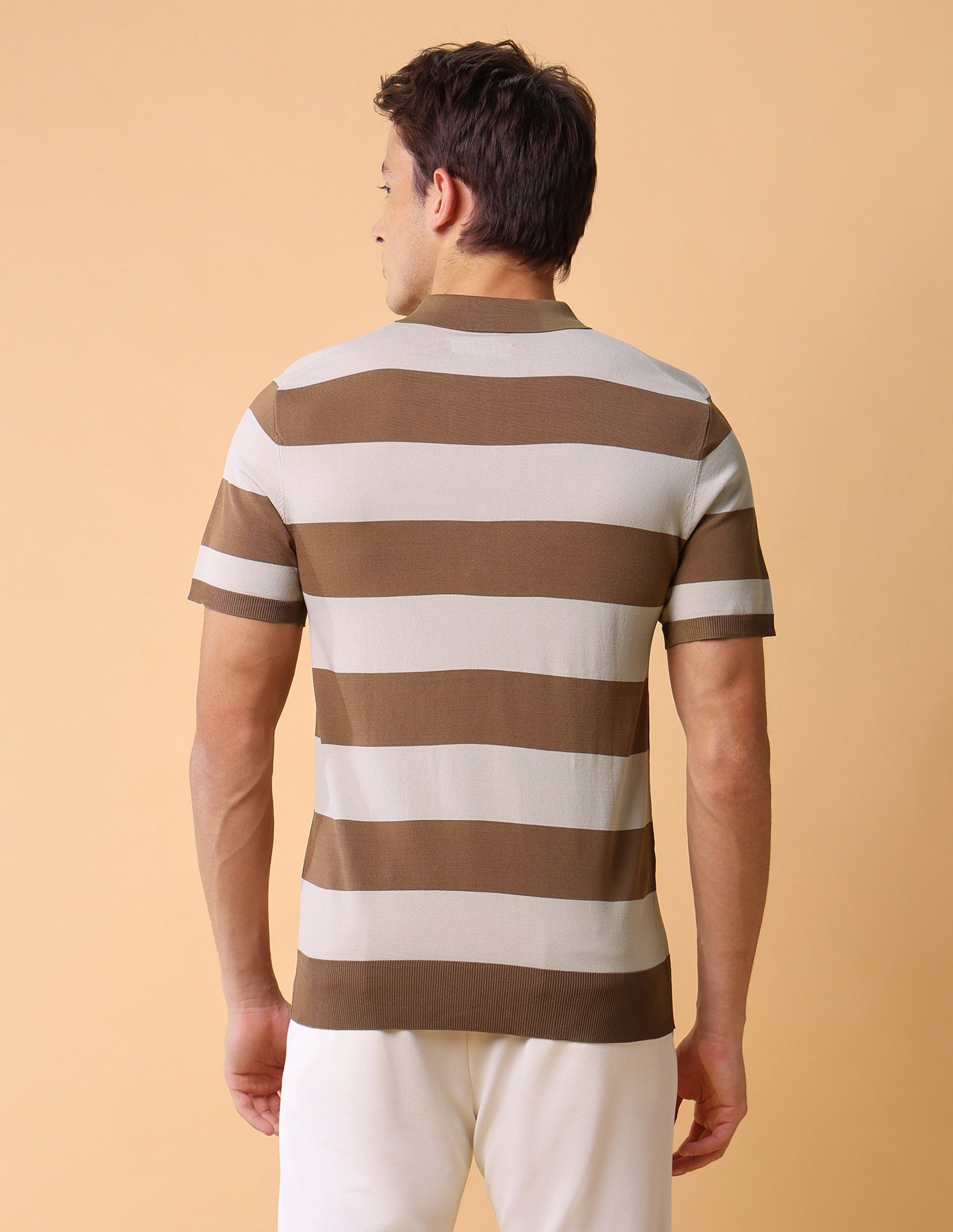 Horizontal Striped Slim Fit Polo Shirt Beige - U.S. Polo Assn. India | Large