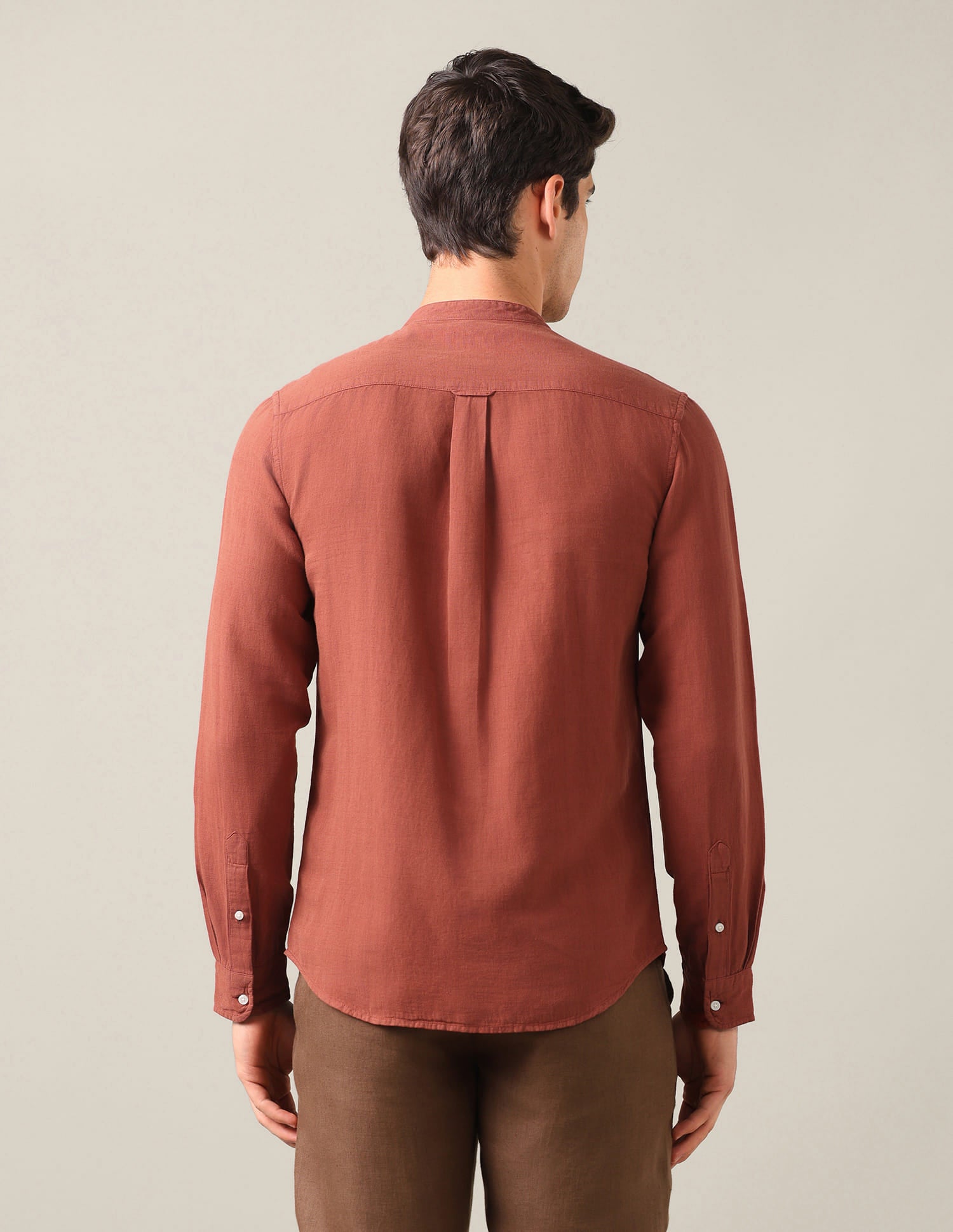 Solid Mandarin Shirt Brown - U.S. Polo Assn. India | Large