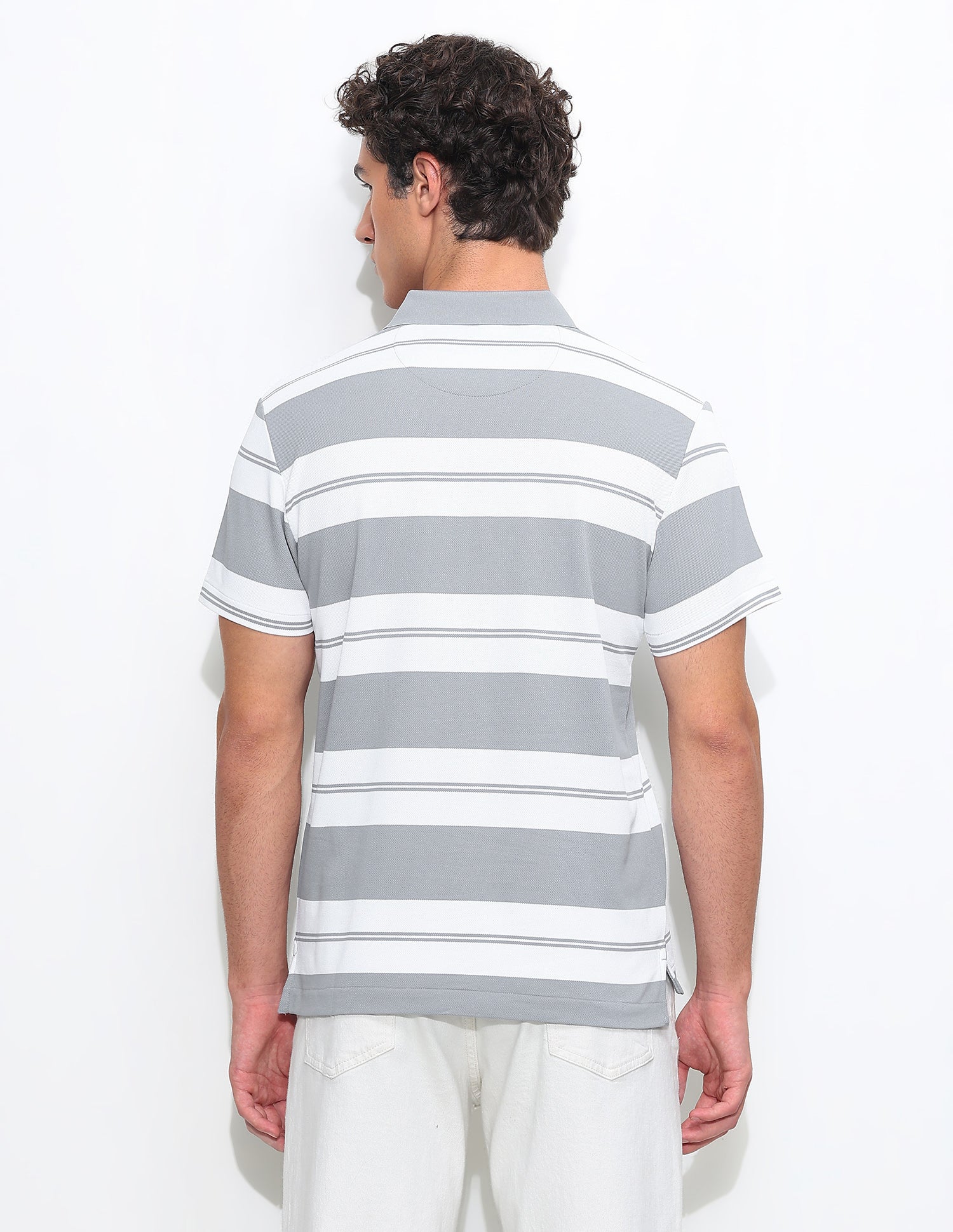 Horizontal Striped Slim Fit Polo Shirt Light Grey - U.S. Polo Assn. India | Large