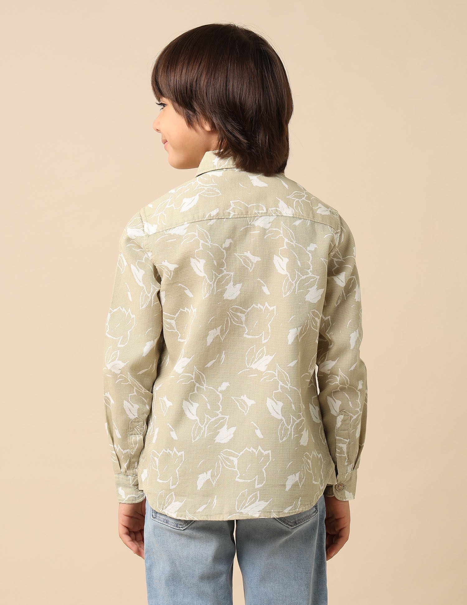 Boys Floral Printed Dobby Shirt Beige - U.S. POLO ASSN. | Large