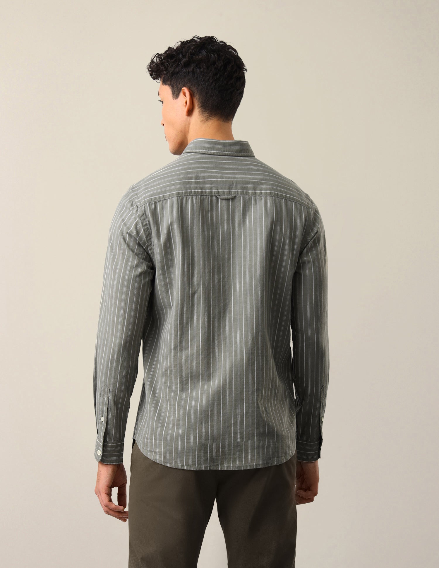 Vertical Striped Regular Fit Shirt Light Olive - U.S. Polo Assn. India | Large
