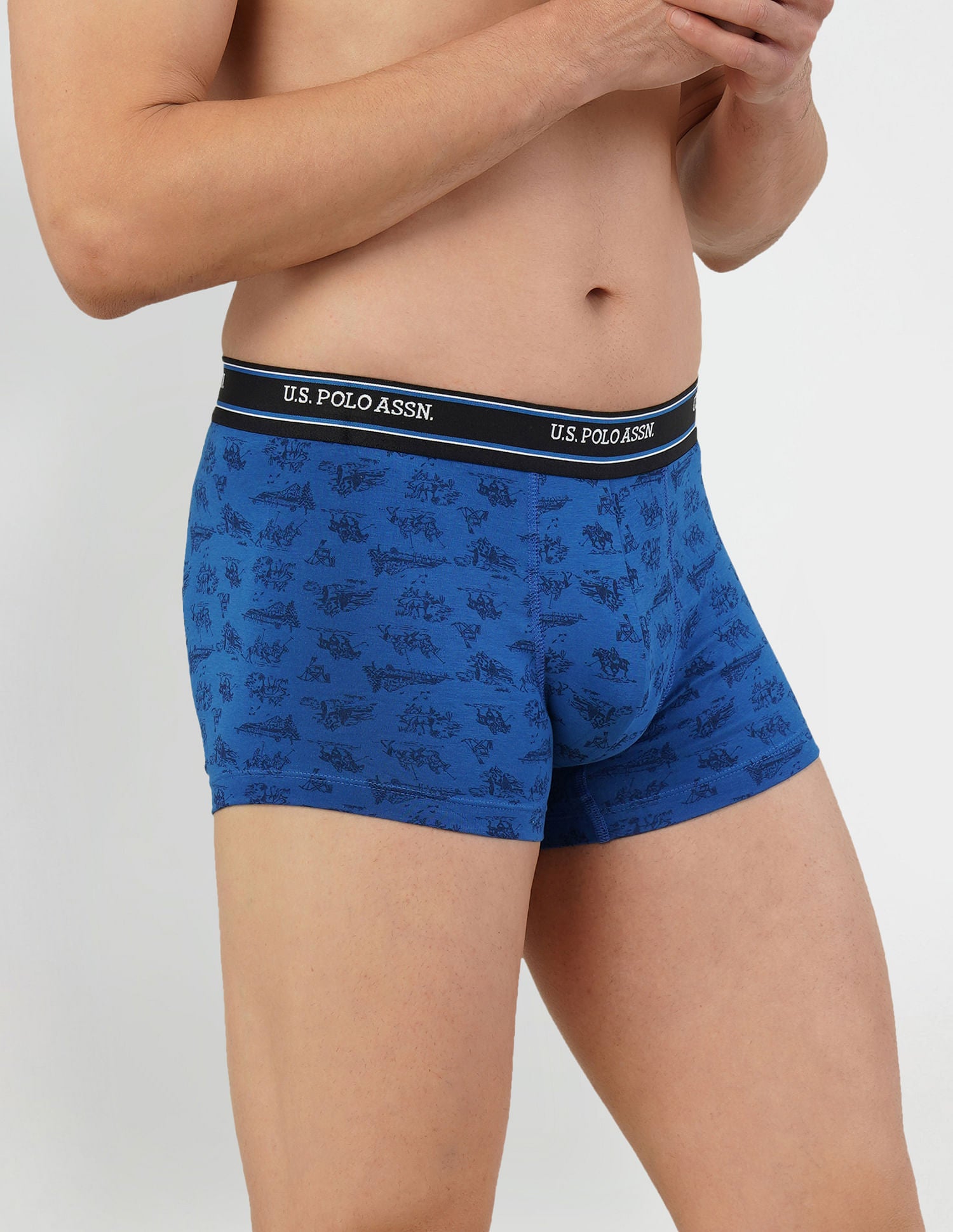 All Over Print Cotton Spandex I616 Trunks - Pack Of 2 Grey and Blue - U.S. POLO ASSN. | Large