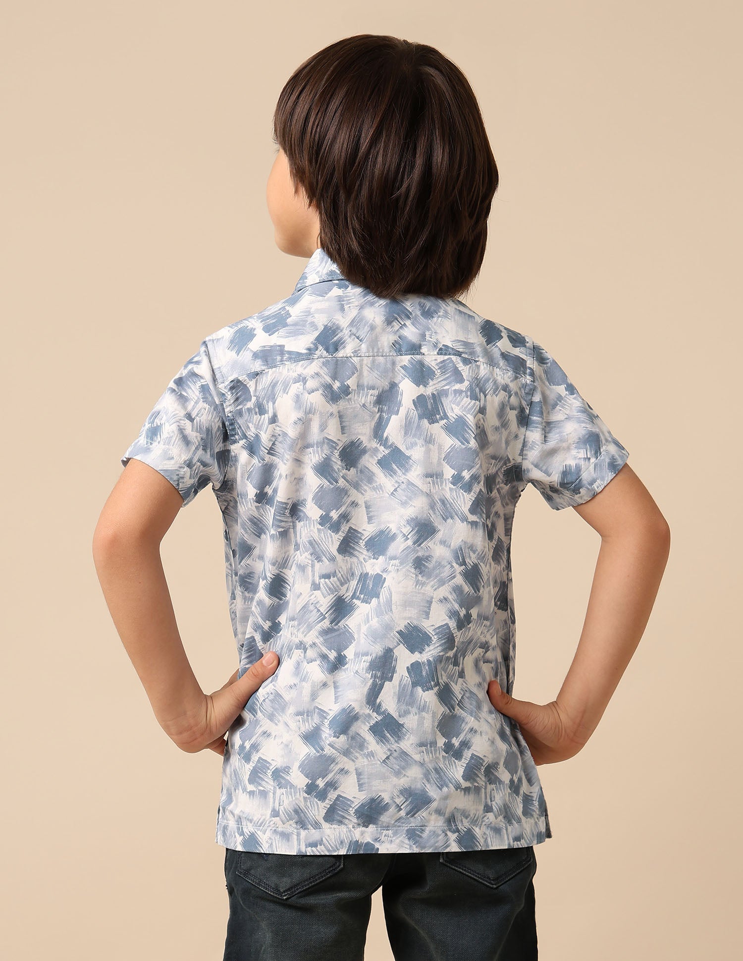 Boys Abstract Printed Satin Shirt Blue - U.S. POLO ASSN. | Large