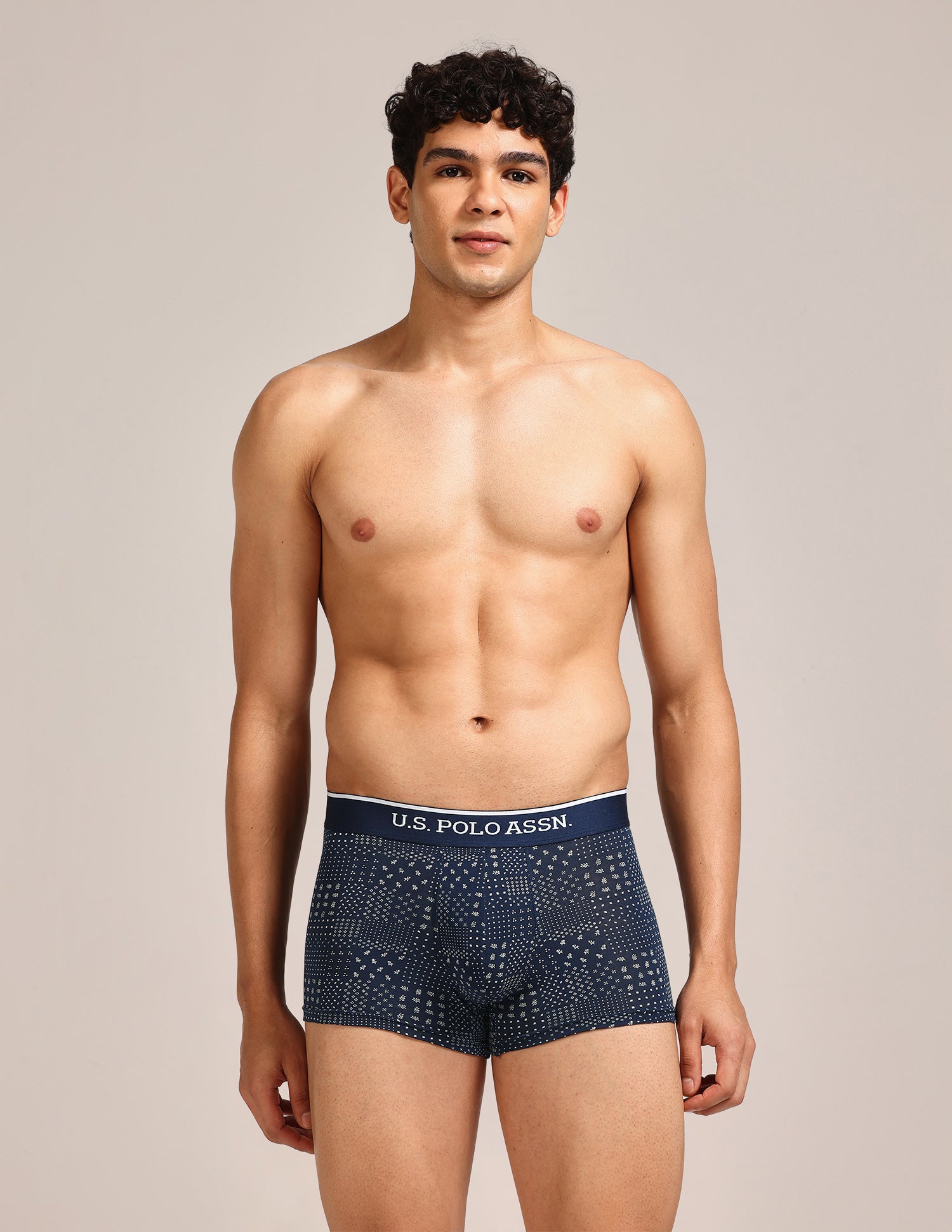 Mid Rise Printed OET24 Trunks - Pack Of 3 Blue, Navy, Blue - U.S. Polo Assn. India | Large