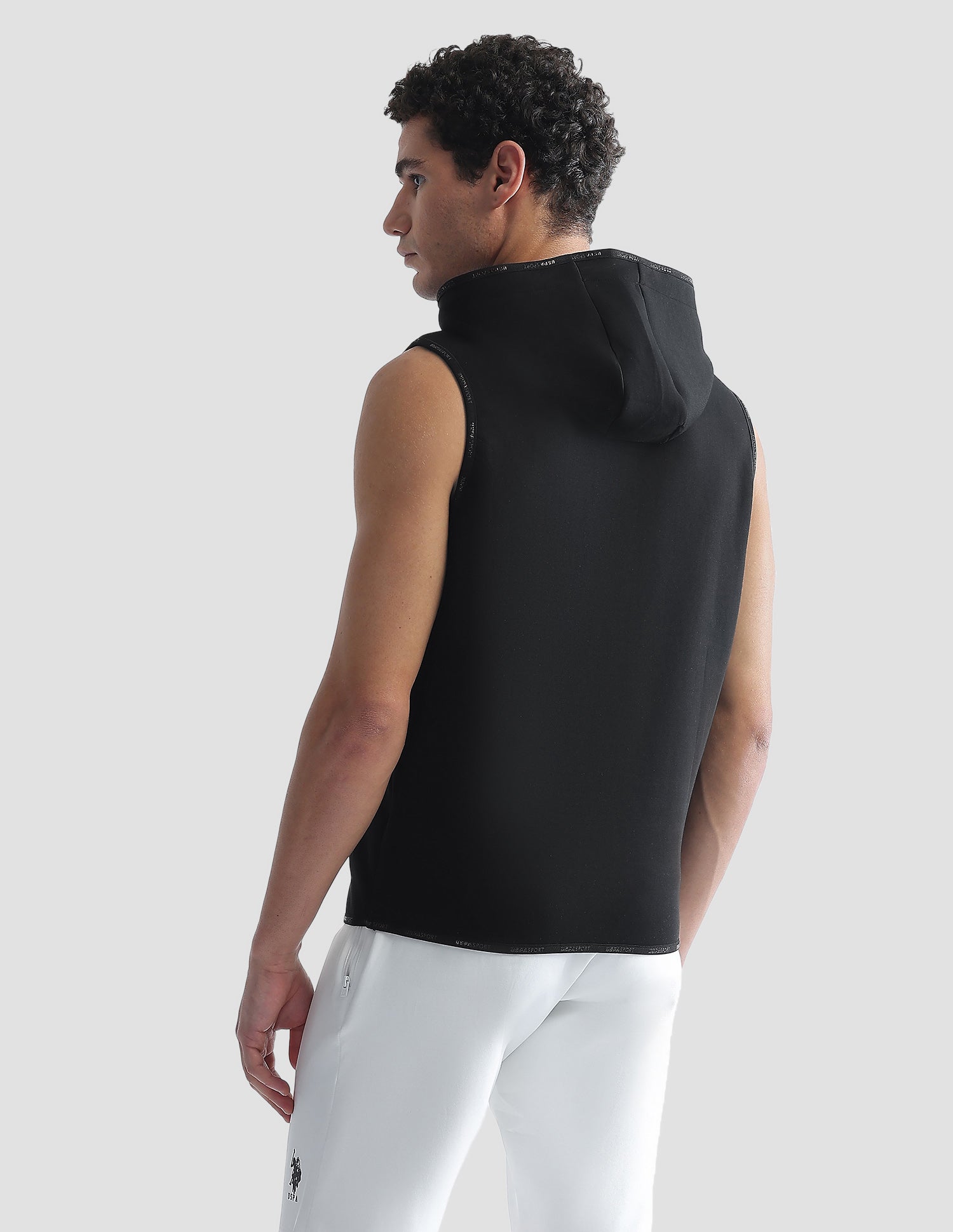 Solid Regular Fit Zipper Active Sweatshirt Black - U.S. Polo Assn. India | Large