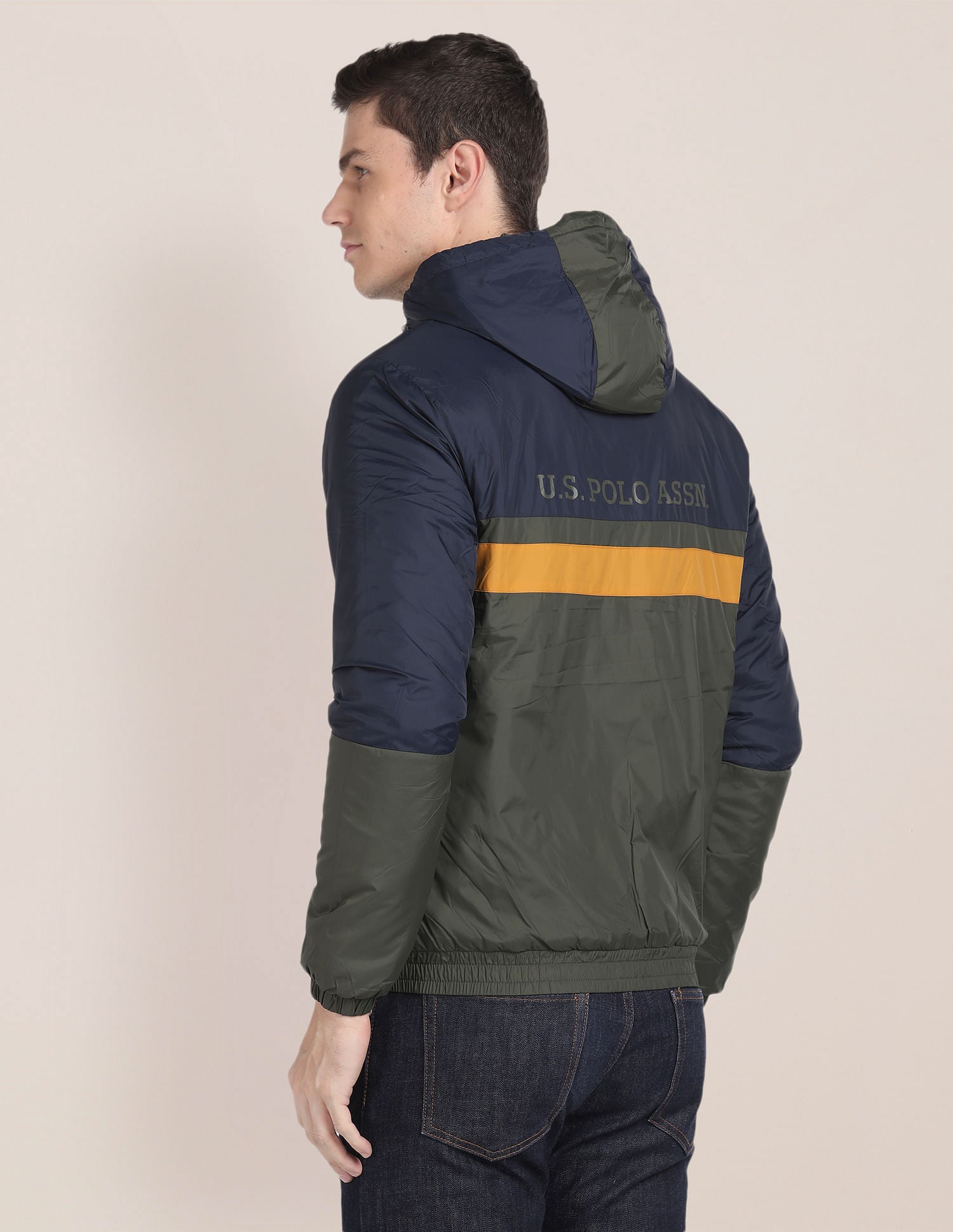 Colour Block Hooded Jacket Olive - U.S. POLO ASSN. | Large