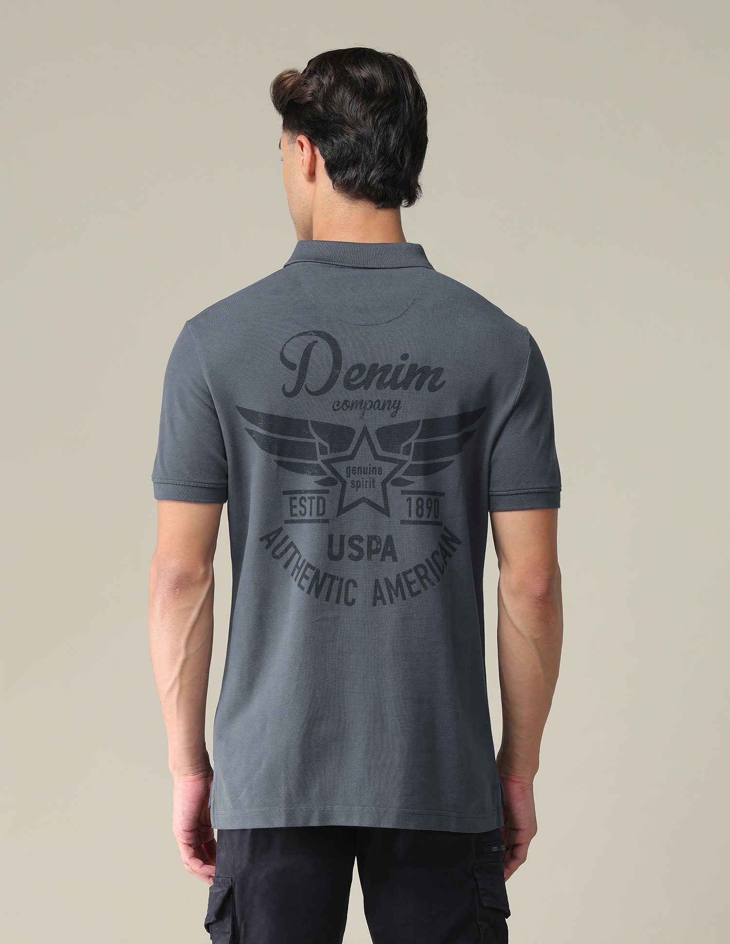 Placement Print Cotton Polo Shirt Charcoal - U.S. POLO ASSN. | Large