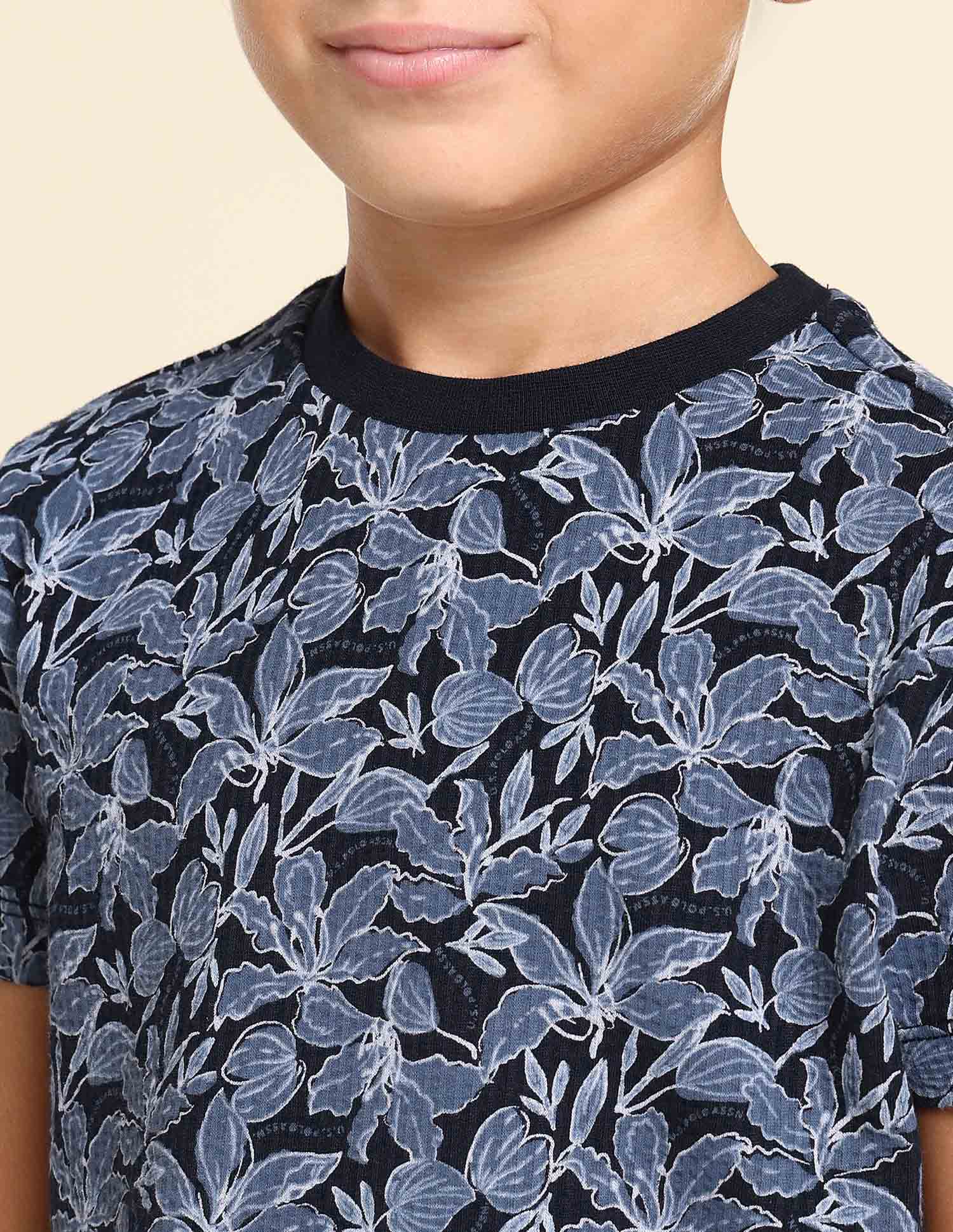 Boys All Over Printed Regular Fit T-Shirt Navy - U.S. POLO ASSN. | Large