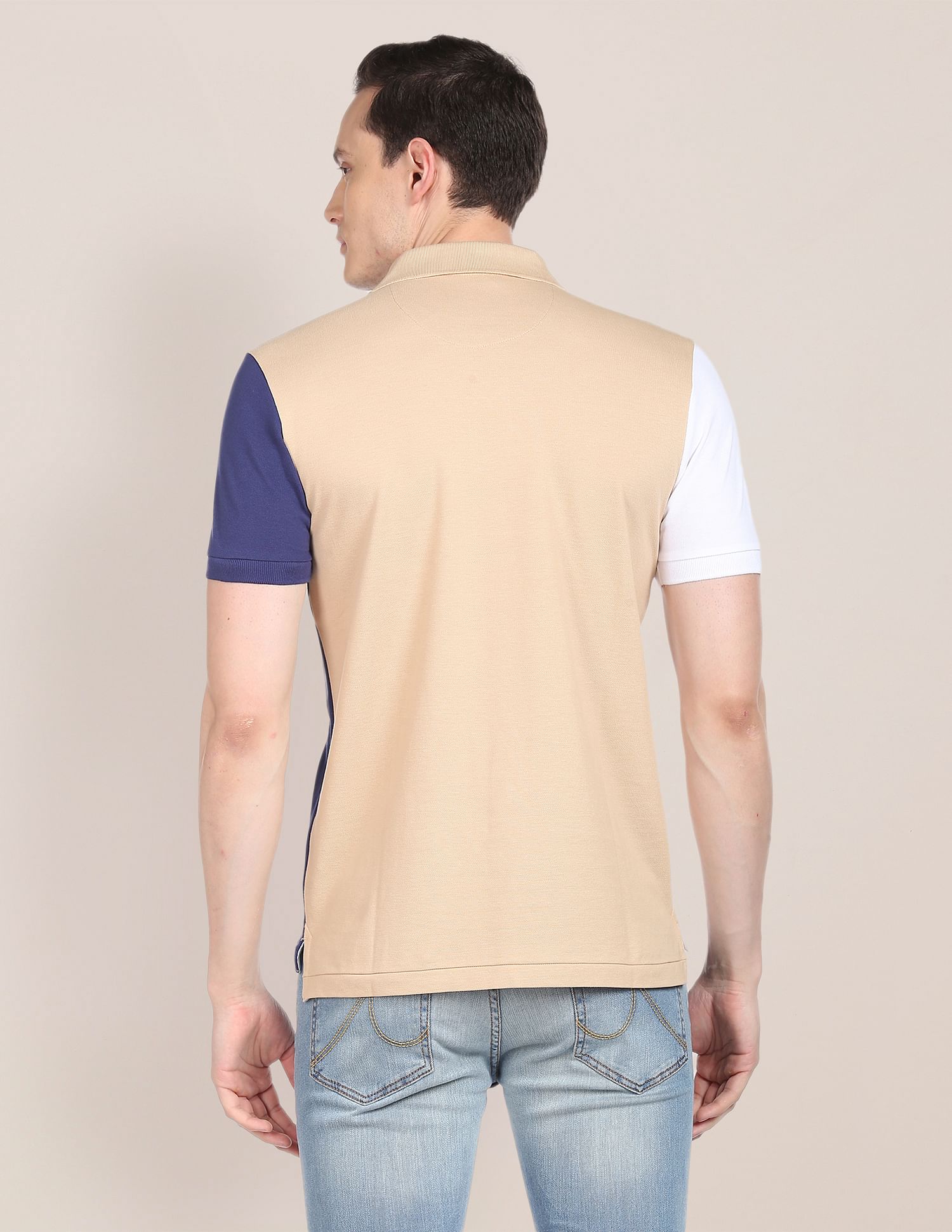 Colour Block Cotton Pique Polo Shirt Beige - U.S. POLO ASSN. | Large
