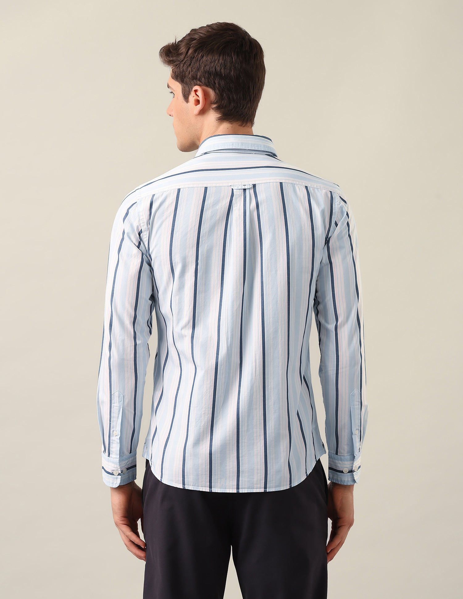 Tailored Fit Vertical Striped Shirt Light Blue - U.S. Polo Assn. India | Large