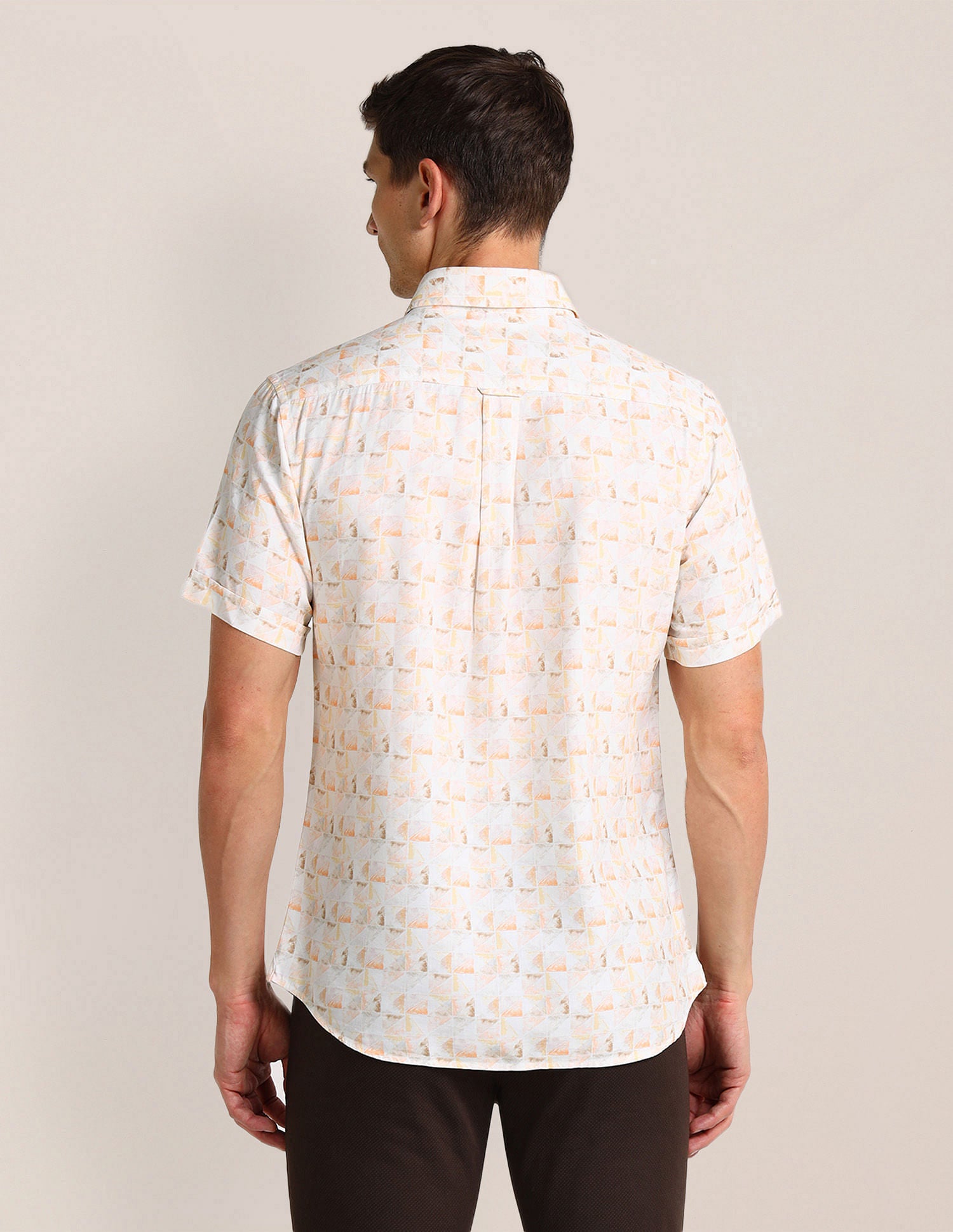 Geometric Print Regular Fit Shirt Peach - U.S. Polo Assn. India | Large
