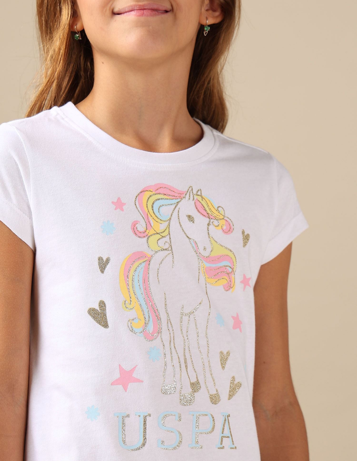 Girls Brand Printed Regular Fit T-Shirt White - U.S. POLO ASSN. | Large