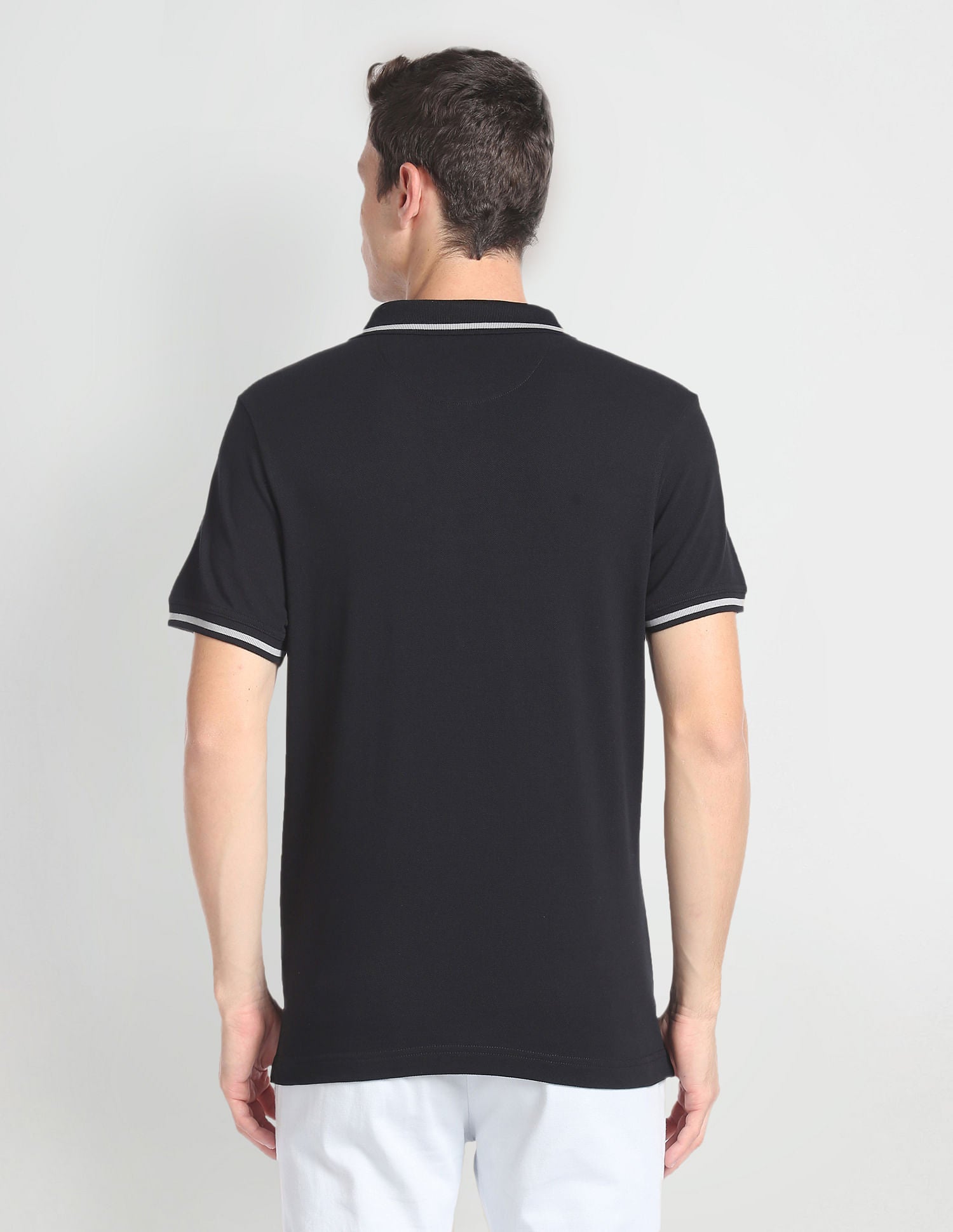 Striped Collar Cotton Polo Shirt Black - U.S. POLO ASSN. | Large