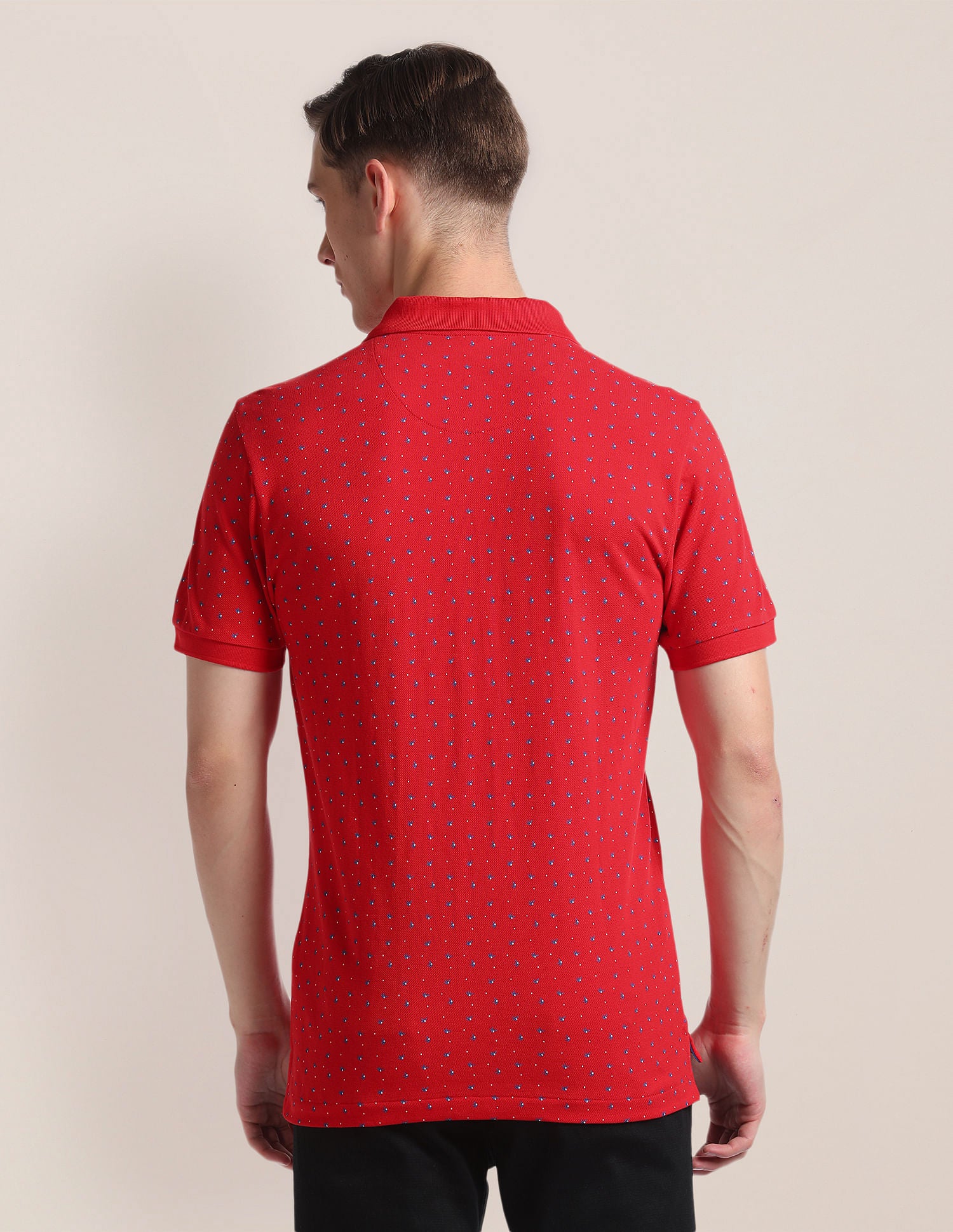 Graphic Print Ribbed Collar Polo Shirt Red - U.S. Polo Assn. India | Large