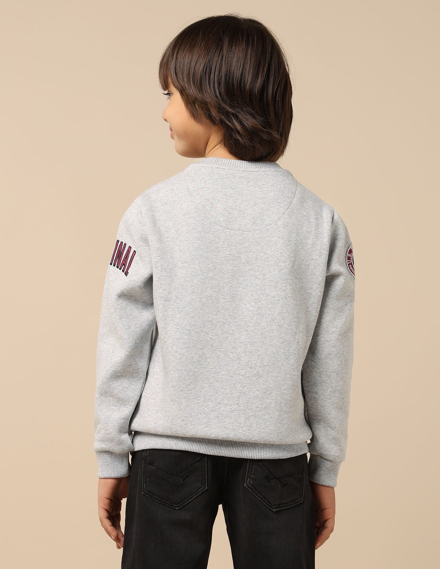 Boys Appliqued Regular Fit Sweatshirt Light Grey - U.S. POLO ASSN. | Large