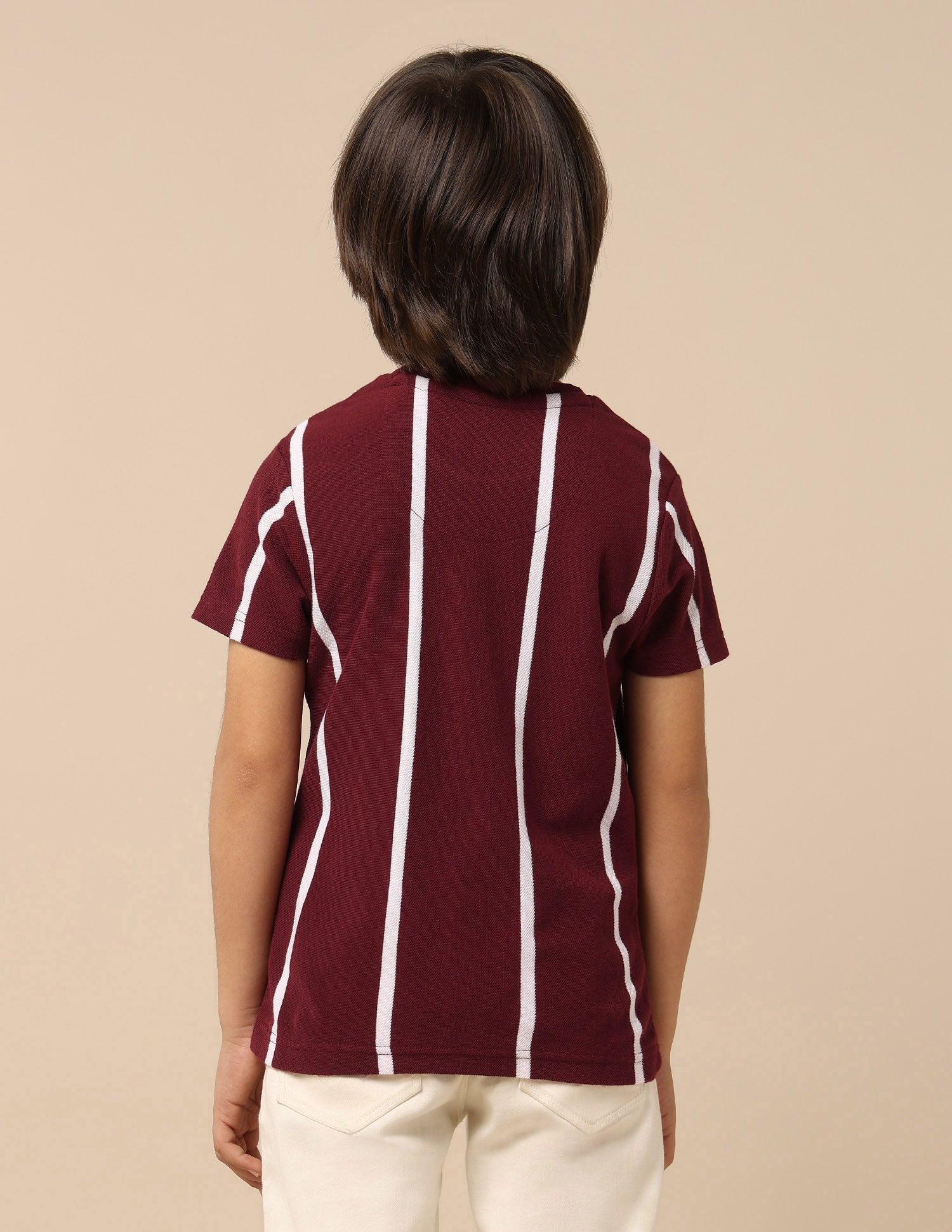 Boys Vertical Striped Regular Fit T-Shirt Maroon - U.S. POLO ASSN. | Large