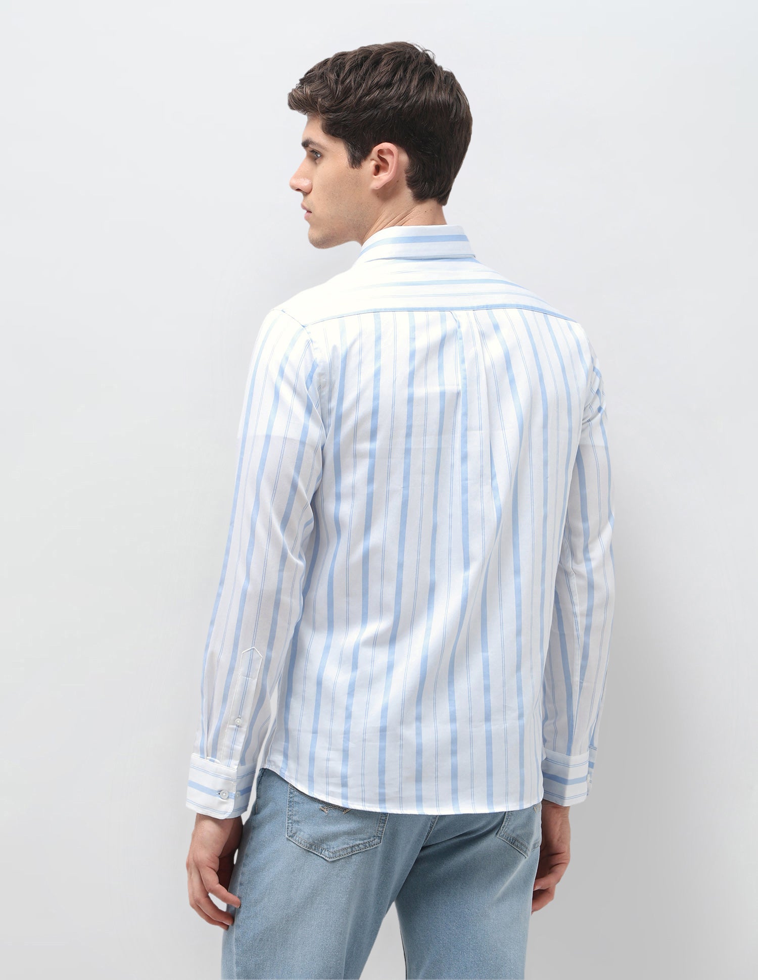 Tailored Fit Vertical Striped Shirt Light Blue - U.S. Polo Assn. India | Large
