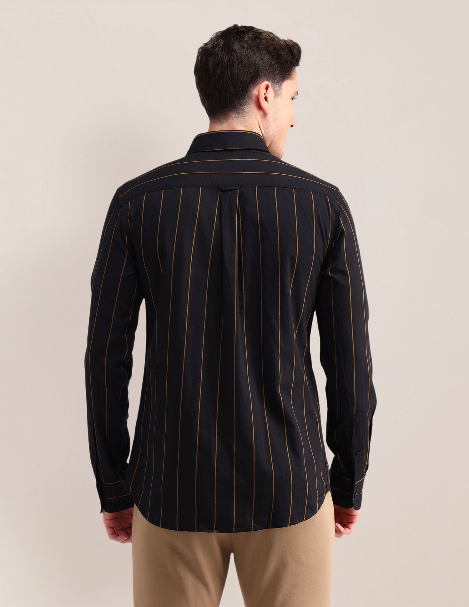 Tailored Fit Twill Striped Shirt Black - U.S. Polo Assn. India | Large