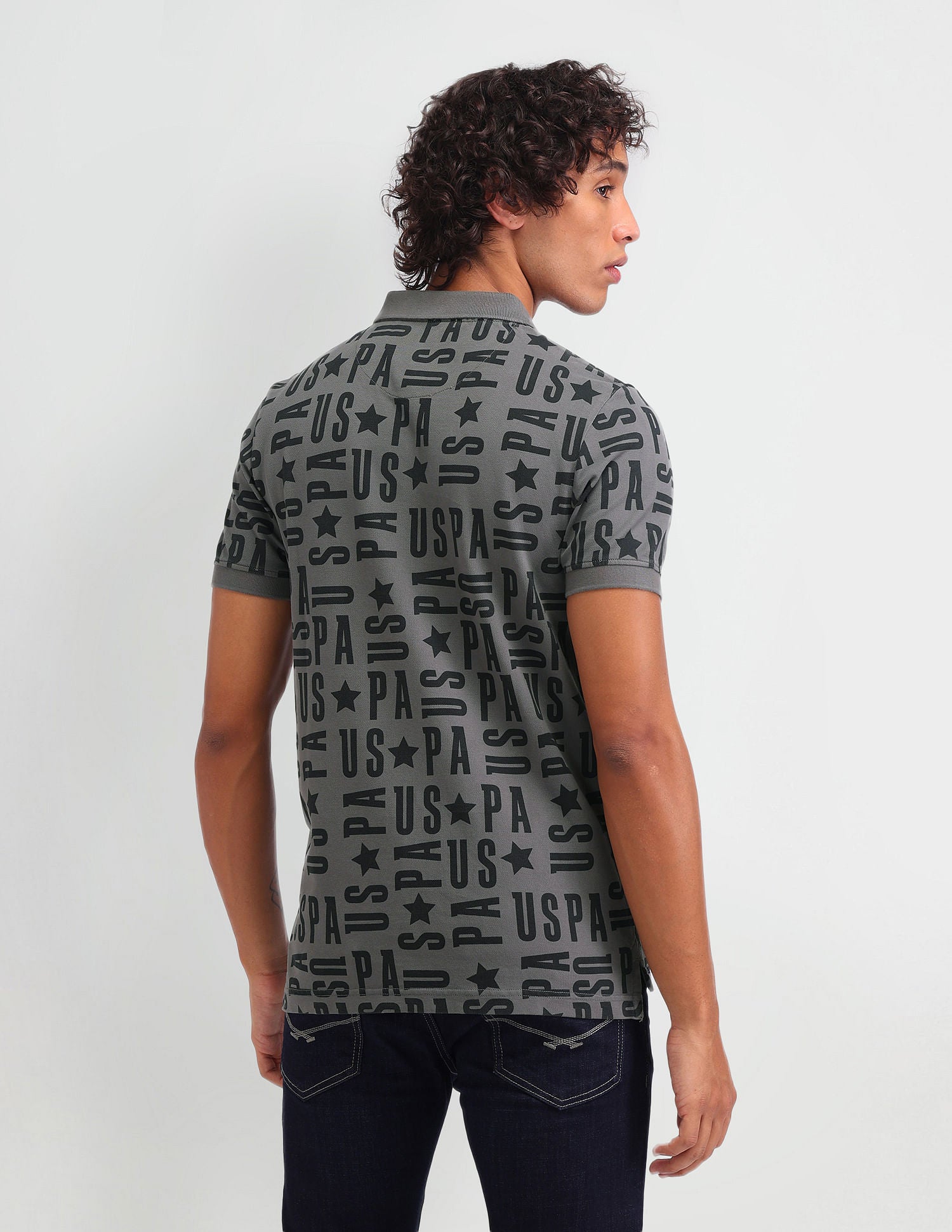 All Over Printed Muscle Fit Polo Shirt Grey - U.S. Polo Assn. India | Large