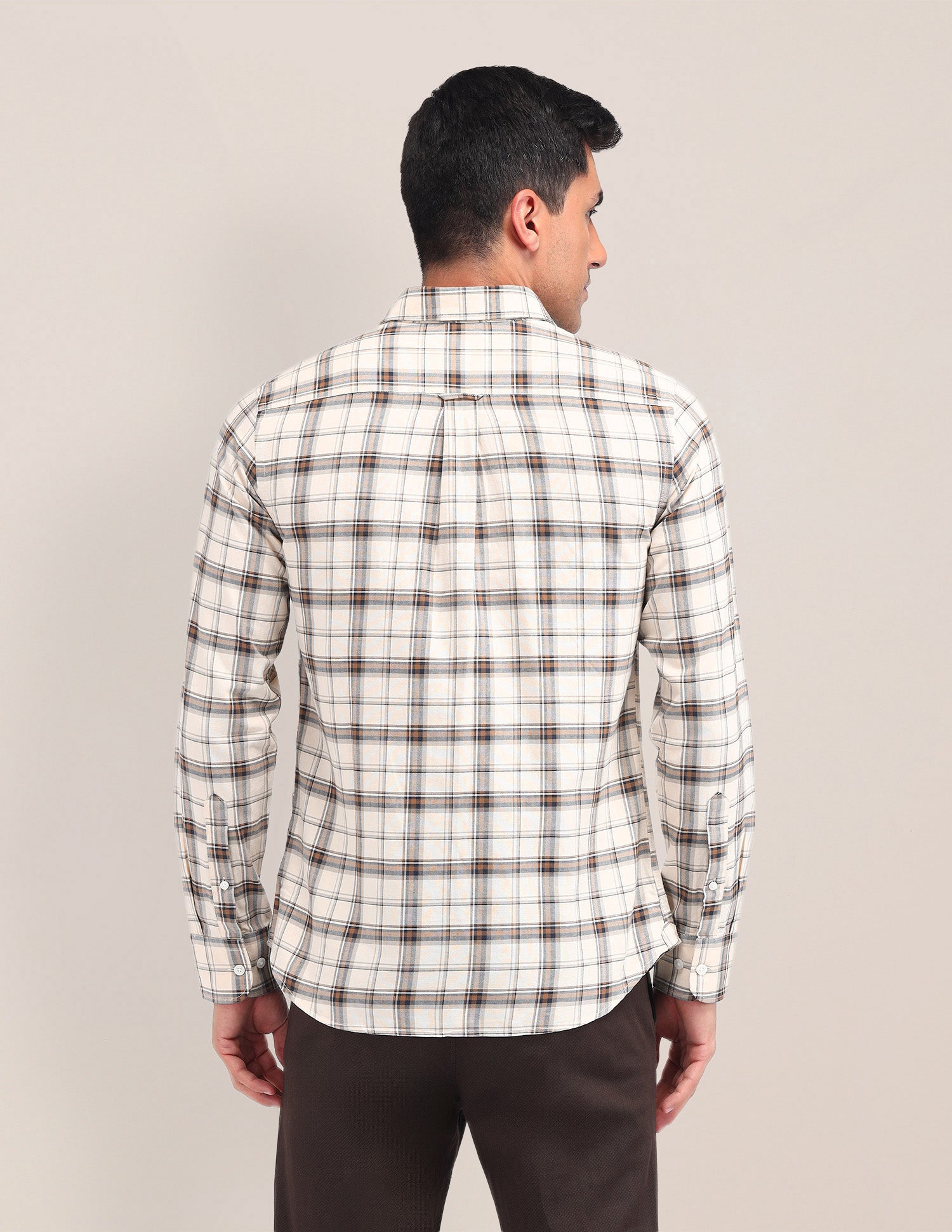 Dupplin Checked Tailored Fit Shirt Ecru - U.S. Polo Assn. India | Large