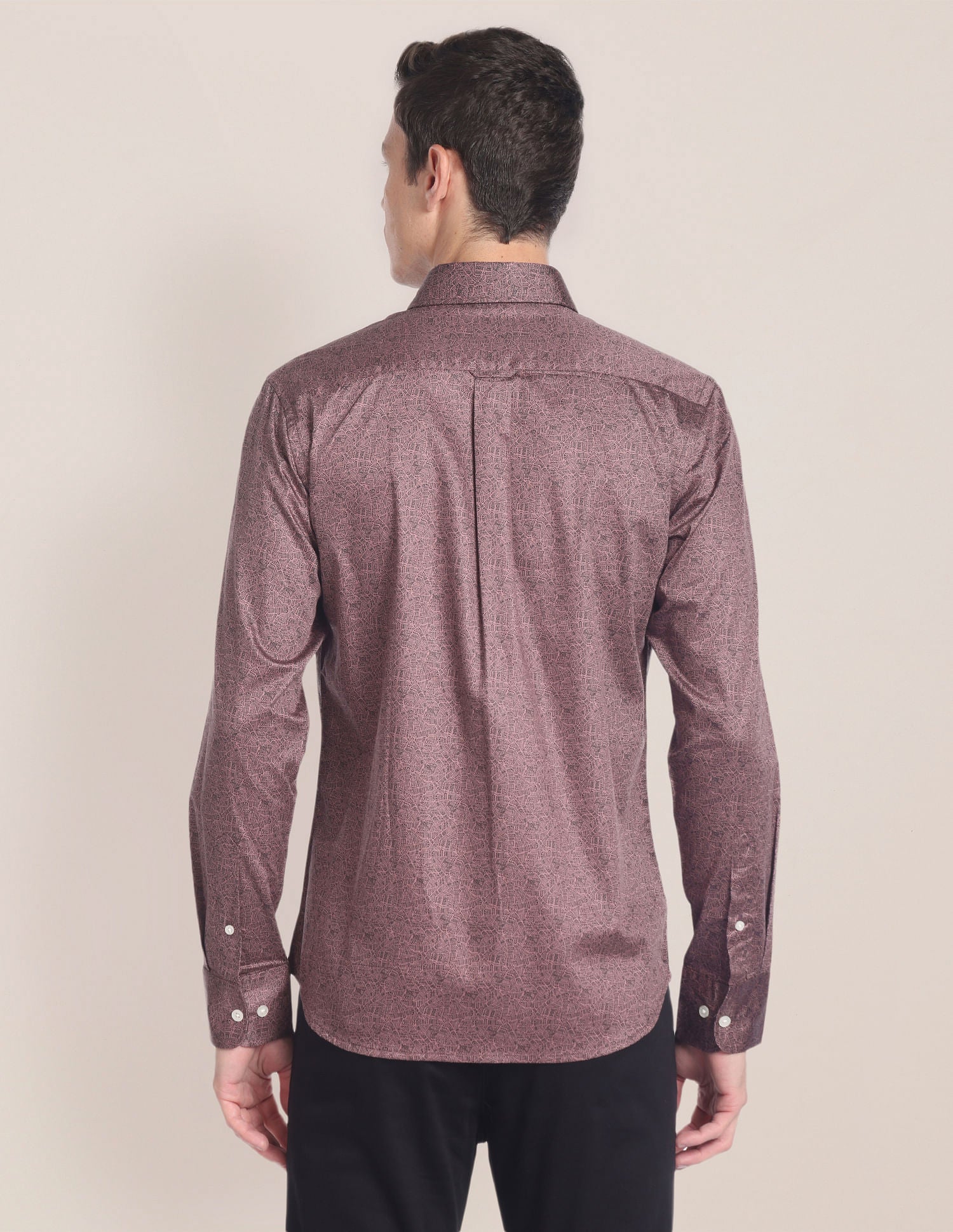 Cutaway Collar Geometric Print Shirt Brown - U.S. POLO ASSN. | Large