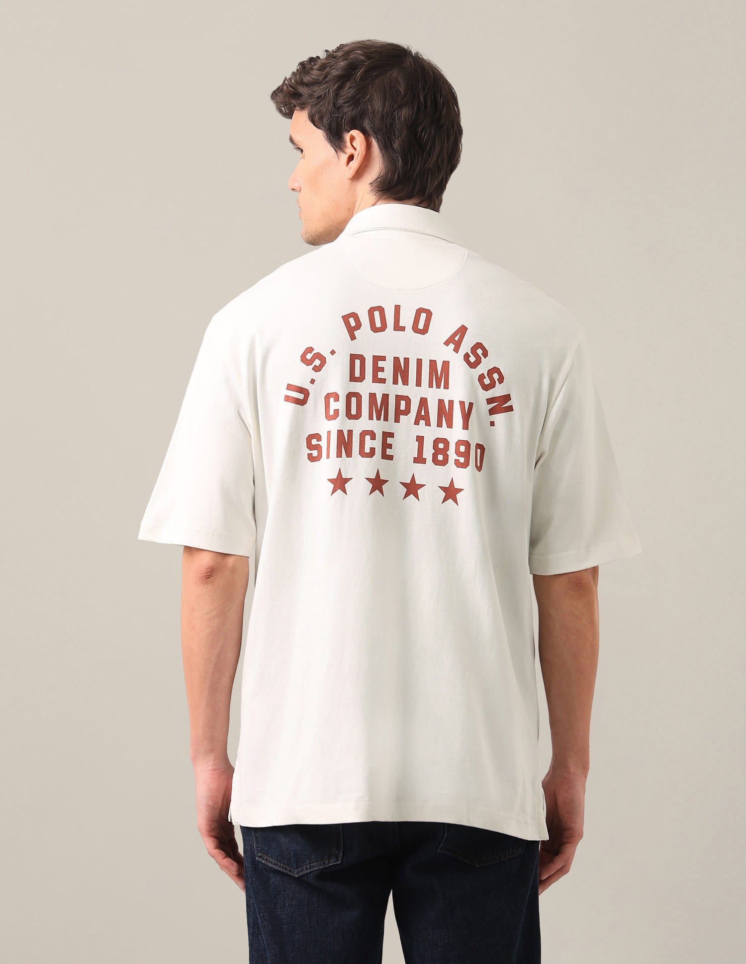 Typographic Brand Printed Knitted Shirt White - U.S. Polo Assn. India | Large