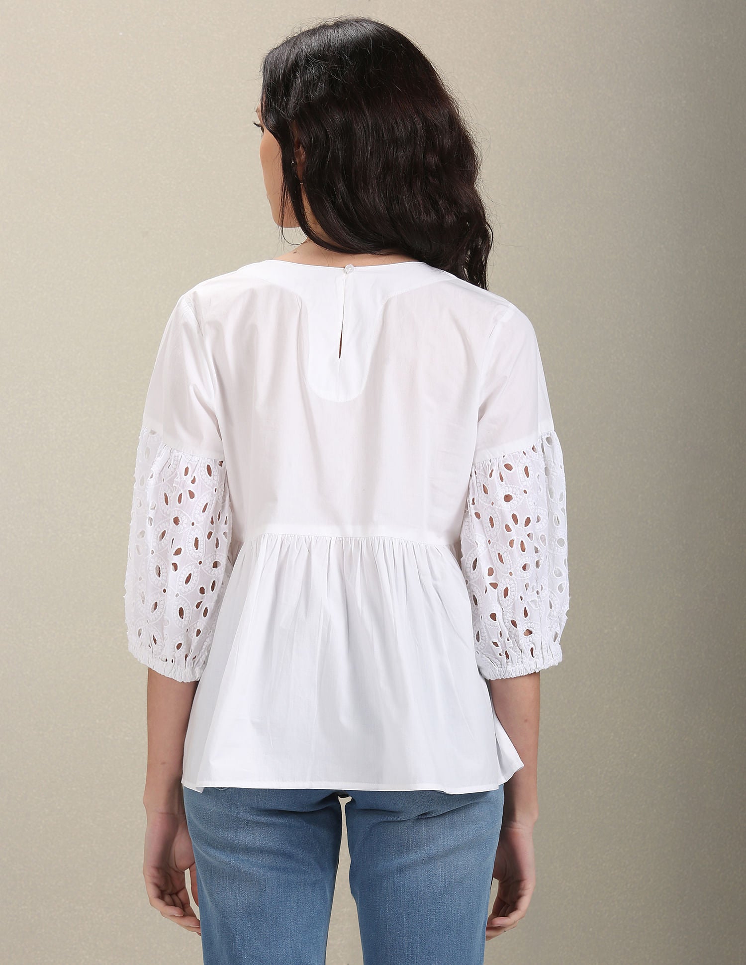 Three Quarter Sleeve Peplum Top White - U.S. Polo Assn. India | Large