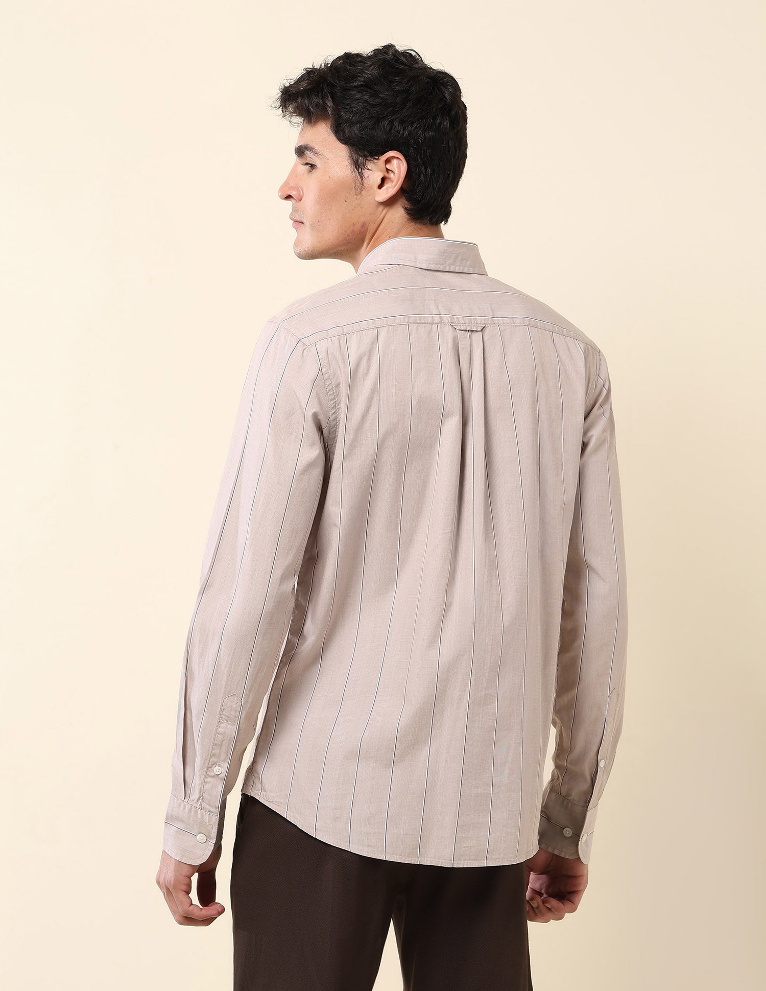 Vertical Striped Pure Cotton Shirt Beige - U.S. Polo Assn. India | Large
