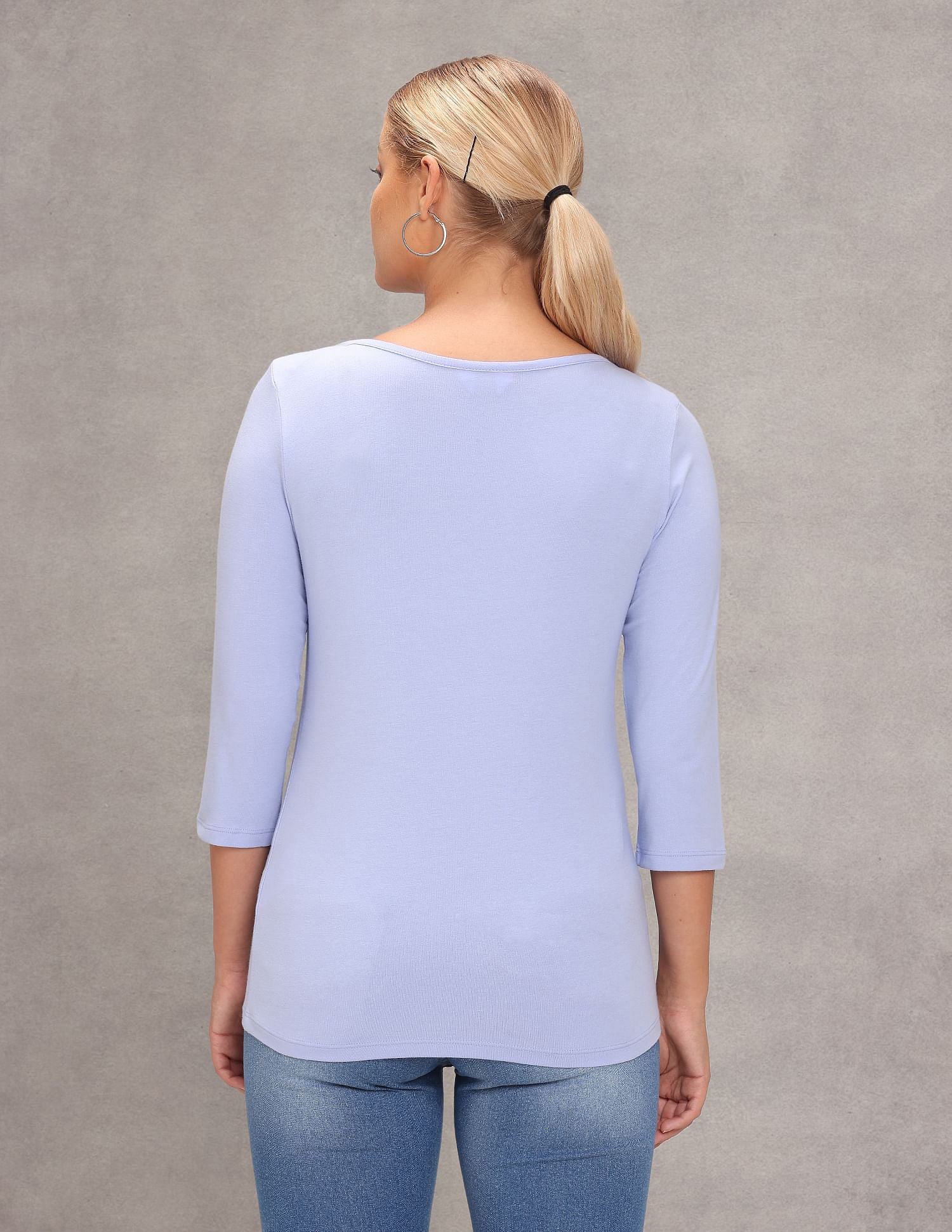 Boat Neck Solid Knit T-Shirt Light Blue - U.S. Polo Assn. India | Large