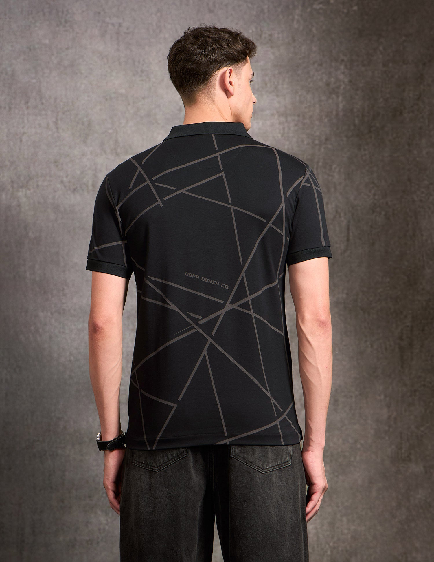 Geometric Printed Black & Gold Polo Shirt Black - U.S. Polo Assn. India | Large
