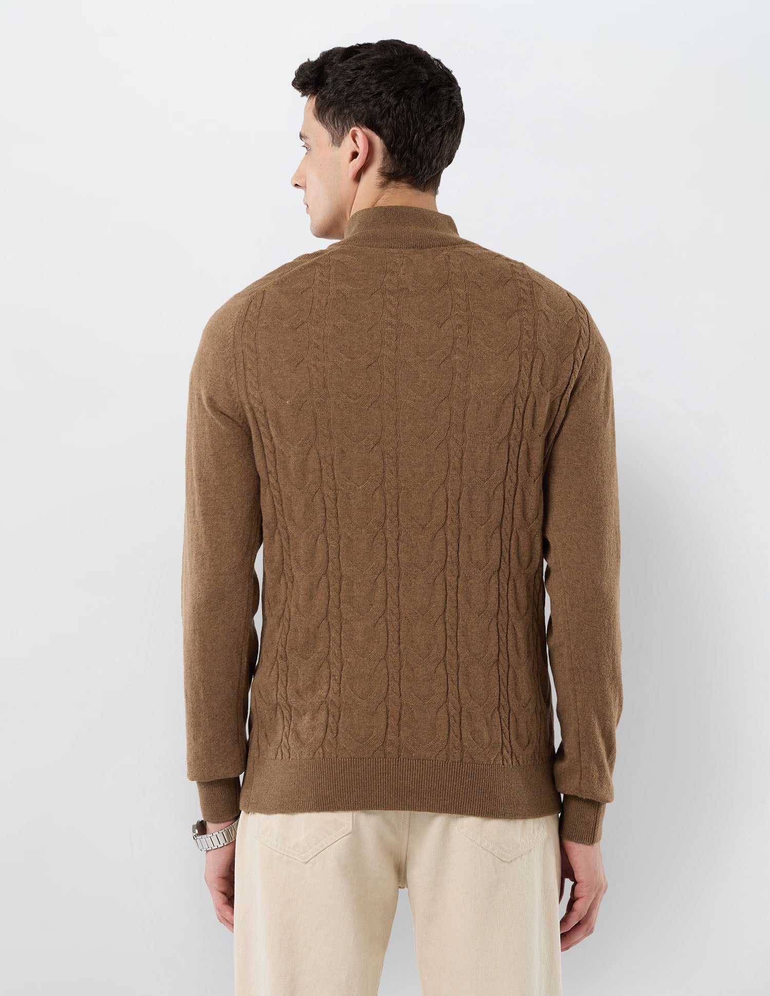 Patterned Cable Knit Regular Fit Sweater Khaki - U.S. POLO ASSN. | Large