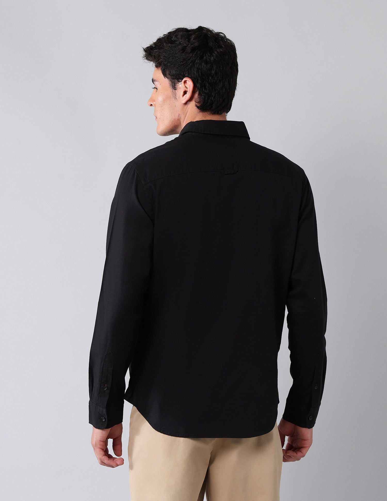 Pure Cotton Regular Fit Dobby Shirt Black - U.S. Polo Assn. India | Large
