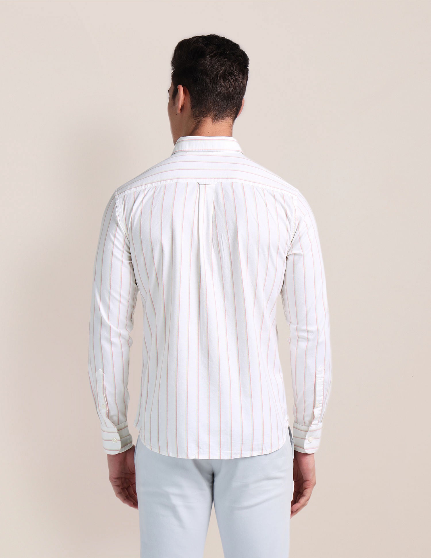 Vertical Stripe Cotton Stretch Shirt Ivory - U.S. Polo Assn. India | Large