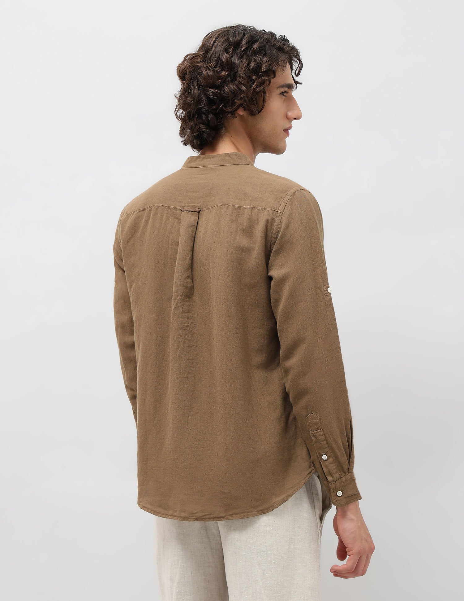 Solid Regular Fit Mandarin Shirt Khaki - U.S. POLO ASSN. | Large