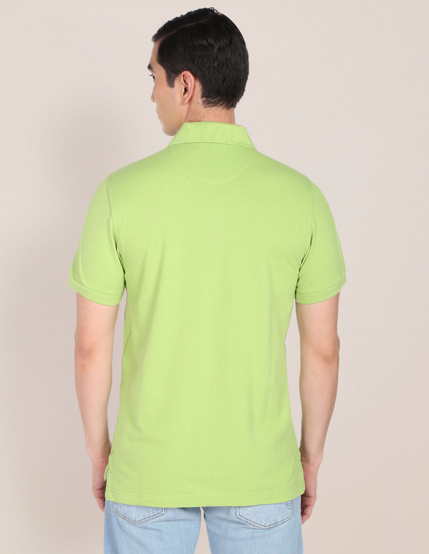Ribbed Collar Solid Polo Shirt Green - U.S. POLO ASSN. | Large