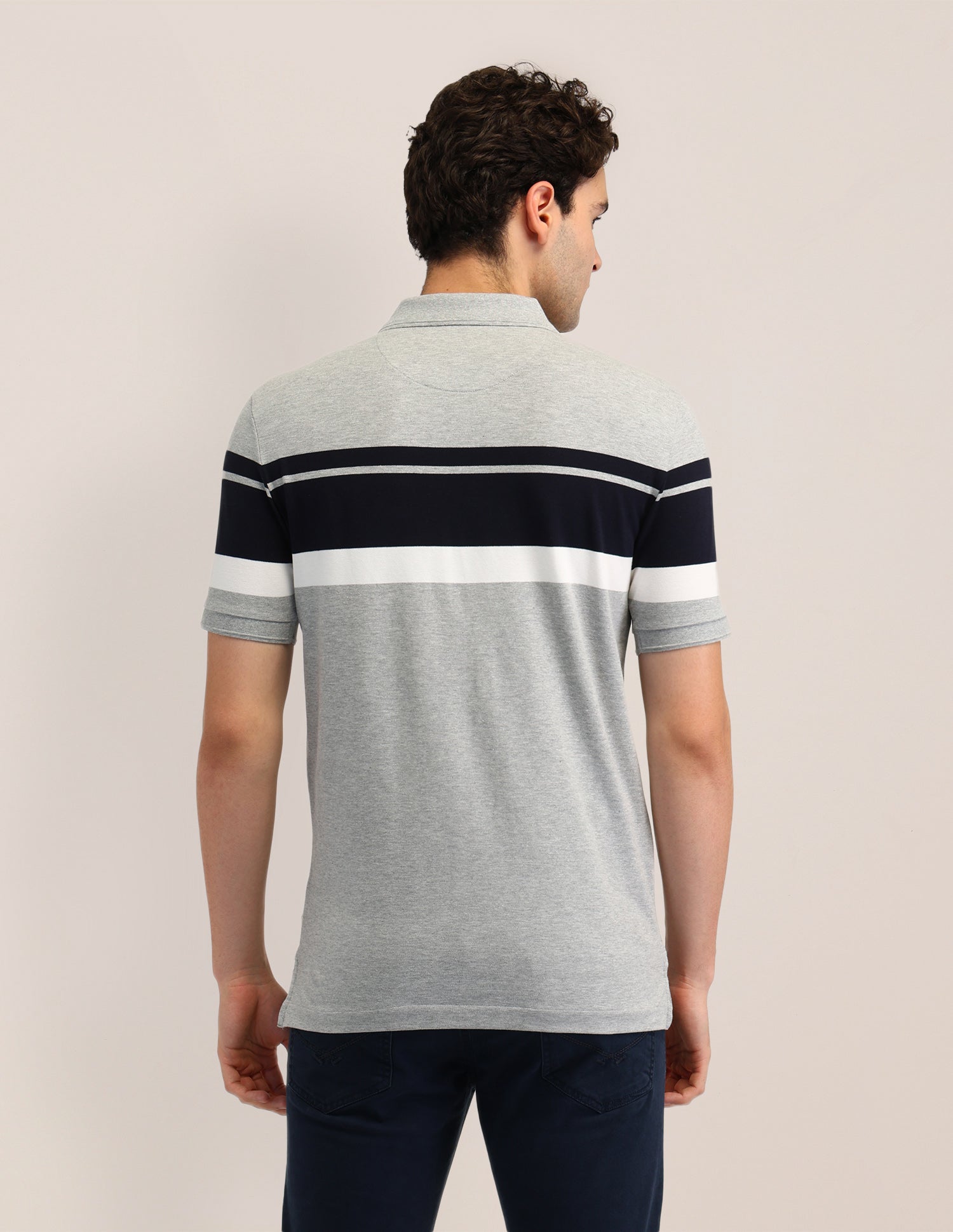 Horizontal Striped Slim Fit Polo Shirt Light Grey - U.S. Polo Assn. India | Large