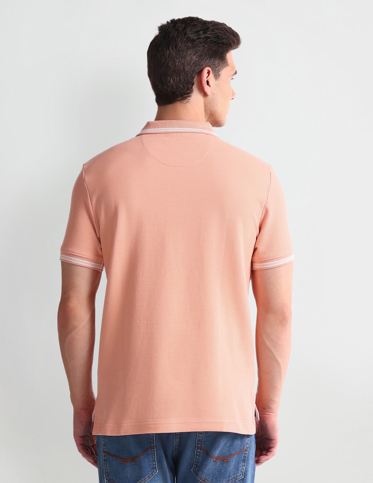 Patterned Collar Muscle Fit Polo Shirt Peach - U.S. Polo Assn. India | Large