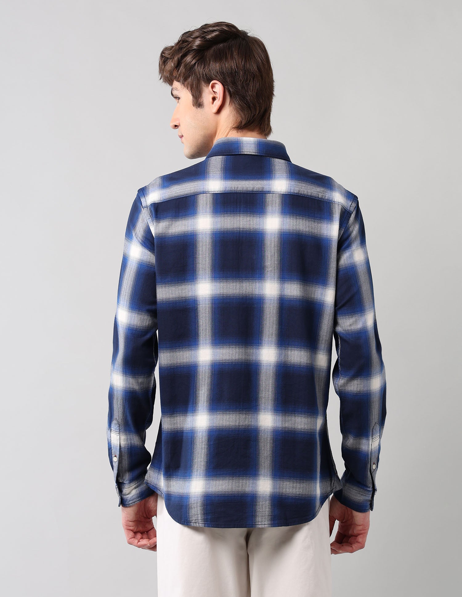 Windowpane Checked Pure Cotton Shirt Navy - U.S. Polo Assn. India | Large