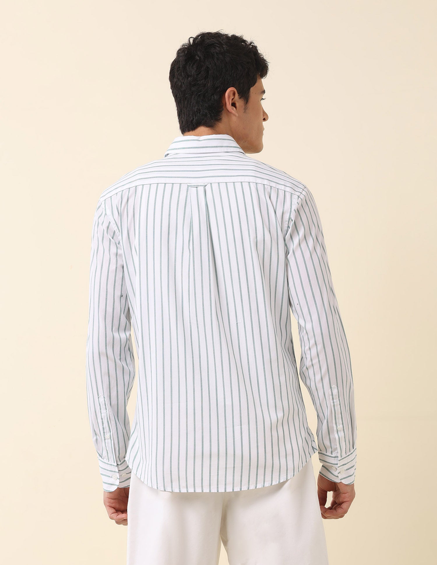 Tailored Fit Vertical Striped Shirt Green - U.S. Polo Assn. India | Large
