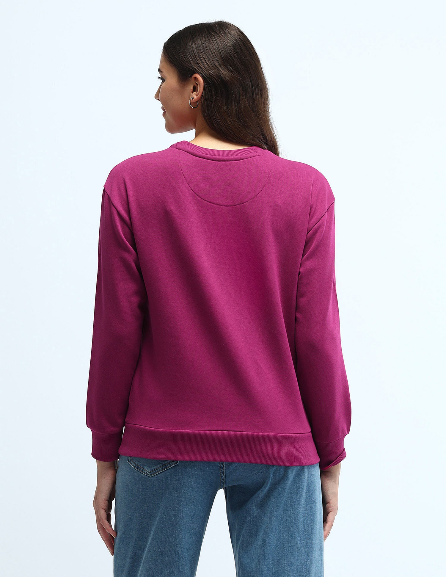 Crew Neck Graphic Print Sweatshirt Fuchsia - U.S. POLO ASSN. | Large