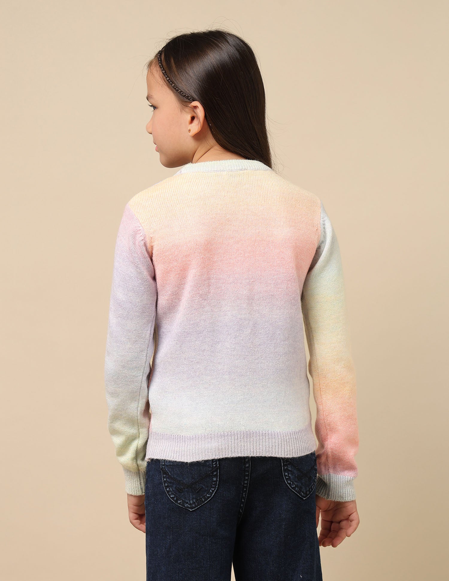 GirlsCrew Neck Embellished Sweater Pink and Grey - U.S. POLO ASSN. | Large