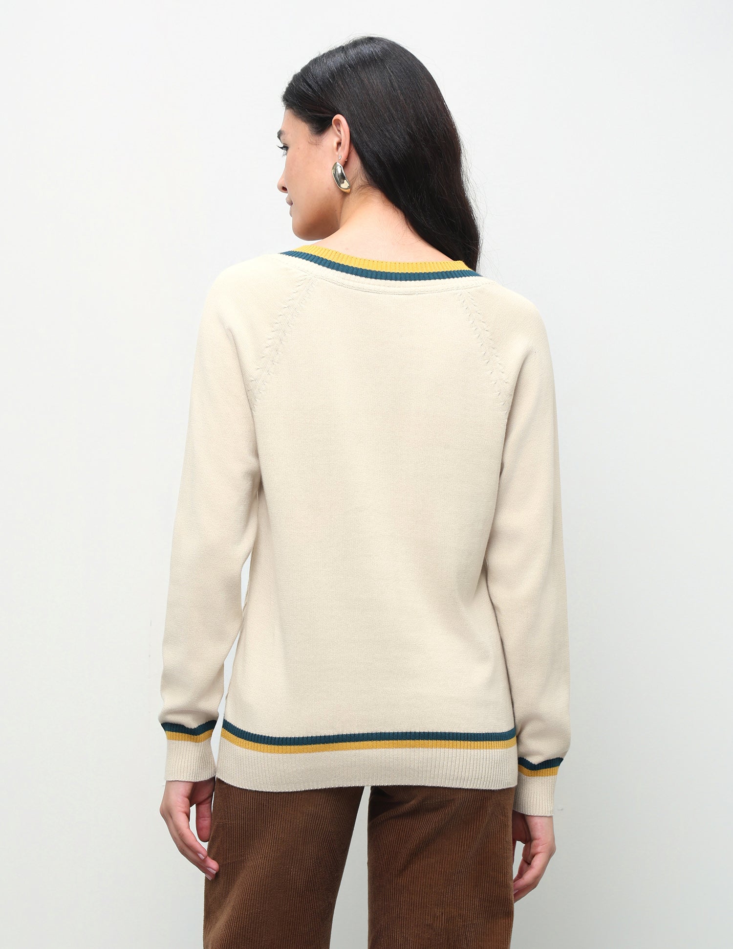 Cable Patterned Knit Regular Fit Sweater Ecru - U.S. Polo Assn. India | Large