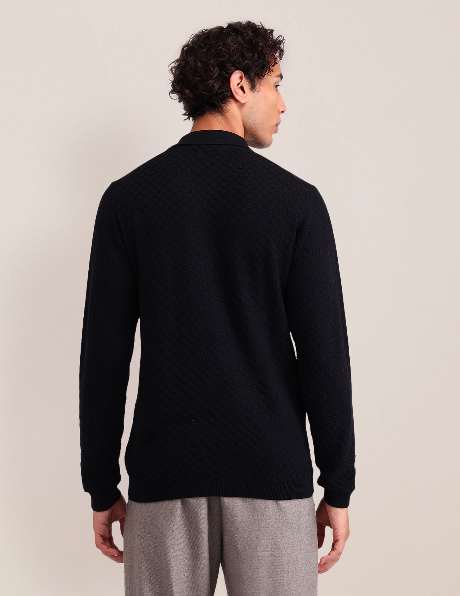 Textured Regular Fit Sweater Black - U.S. Polo Assn. India | Large
