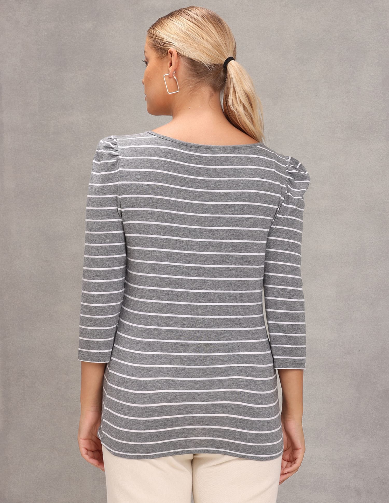 Puff Sleeve Scoop Neck Striped Top Grey - U.S. Polo Assn. India | Large