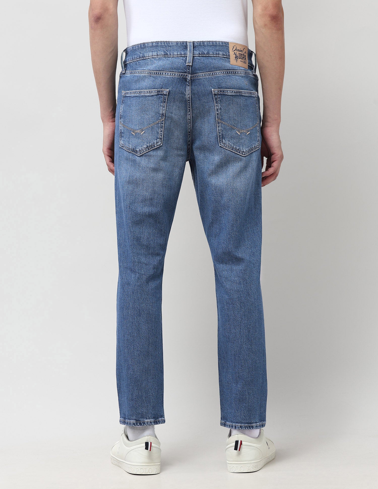 Cole Comfort Cropped Fit Blue Jeans Mid Wash - U.S. POLO ASSN. | Large