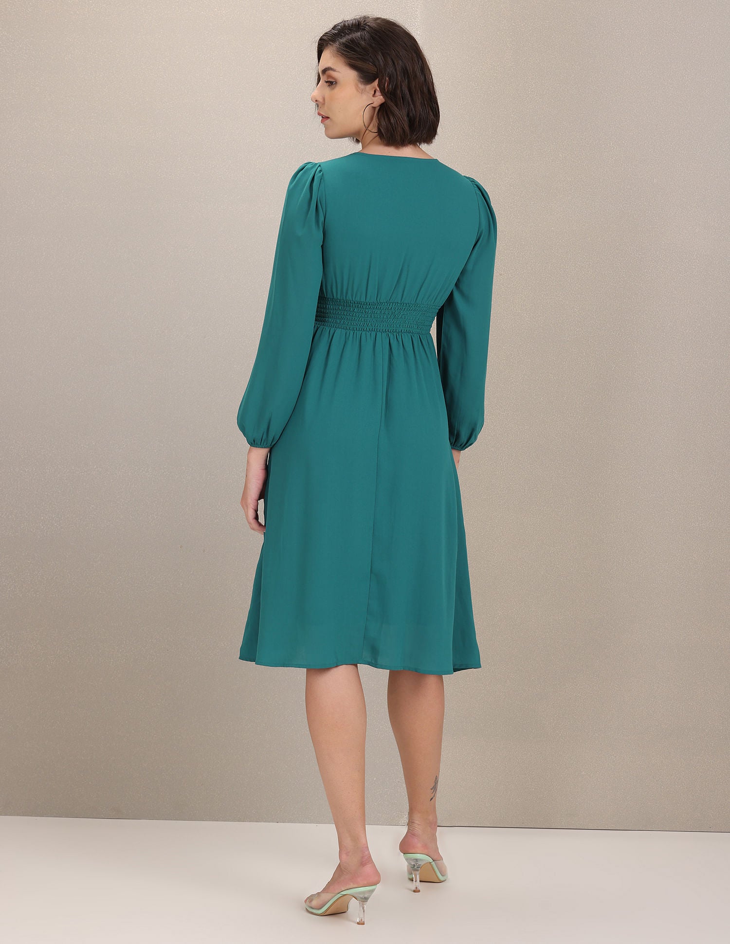 Women Teal V-Neck Solid Fit And Flare Dress Teal - U.S. POLO ASSN. | Large