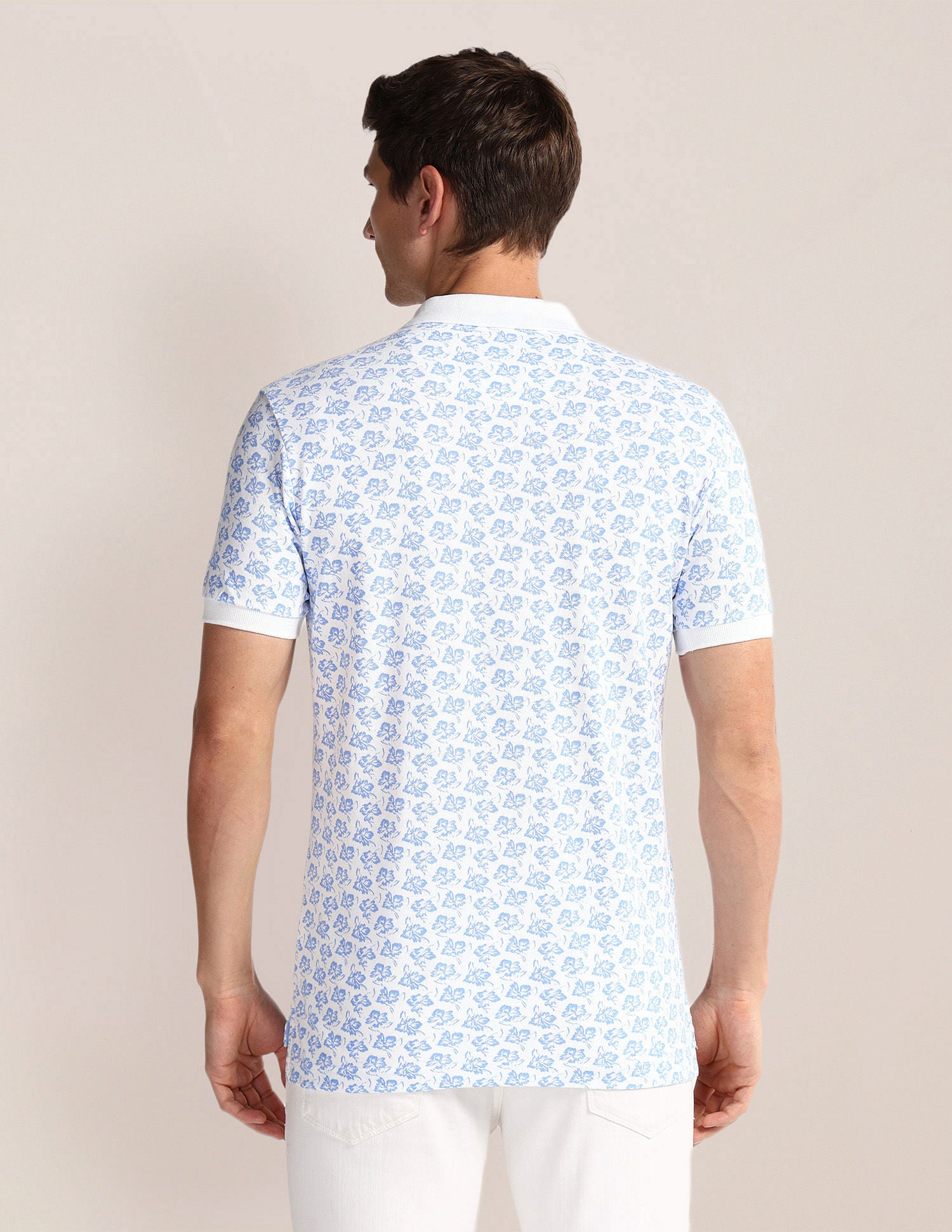 Pure Cotton Floral Polo Shirt Blue and White - U.S. POLO ASSN. | Large