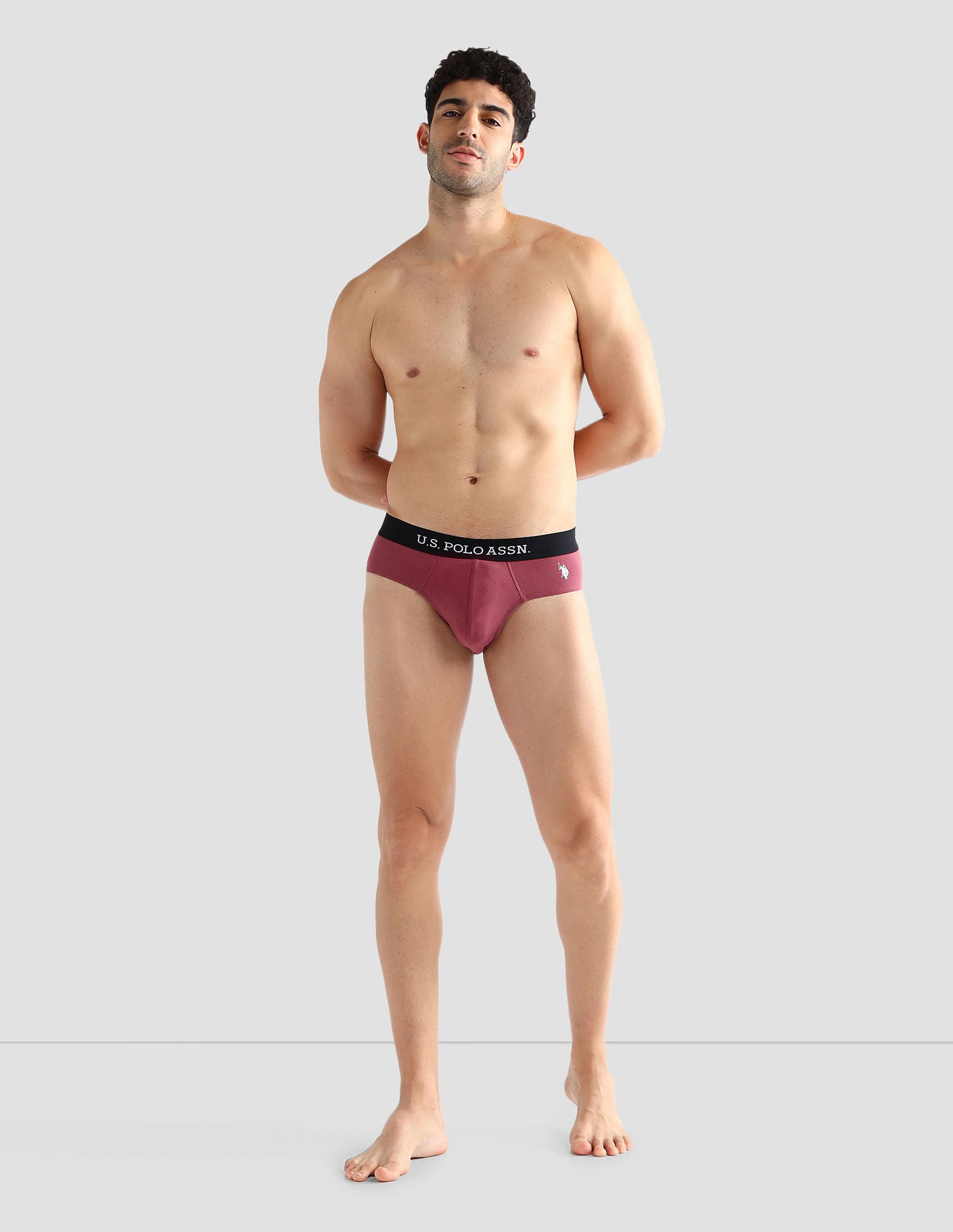 Elasticized Waist Solid OEB13 Briefs - Pack Of 3 Brown, Purple and Green - U.S. POLO ASSN. | Large