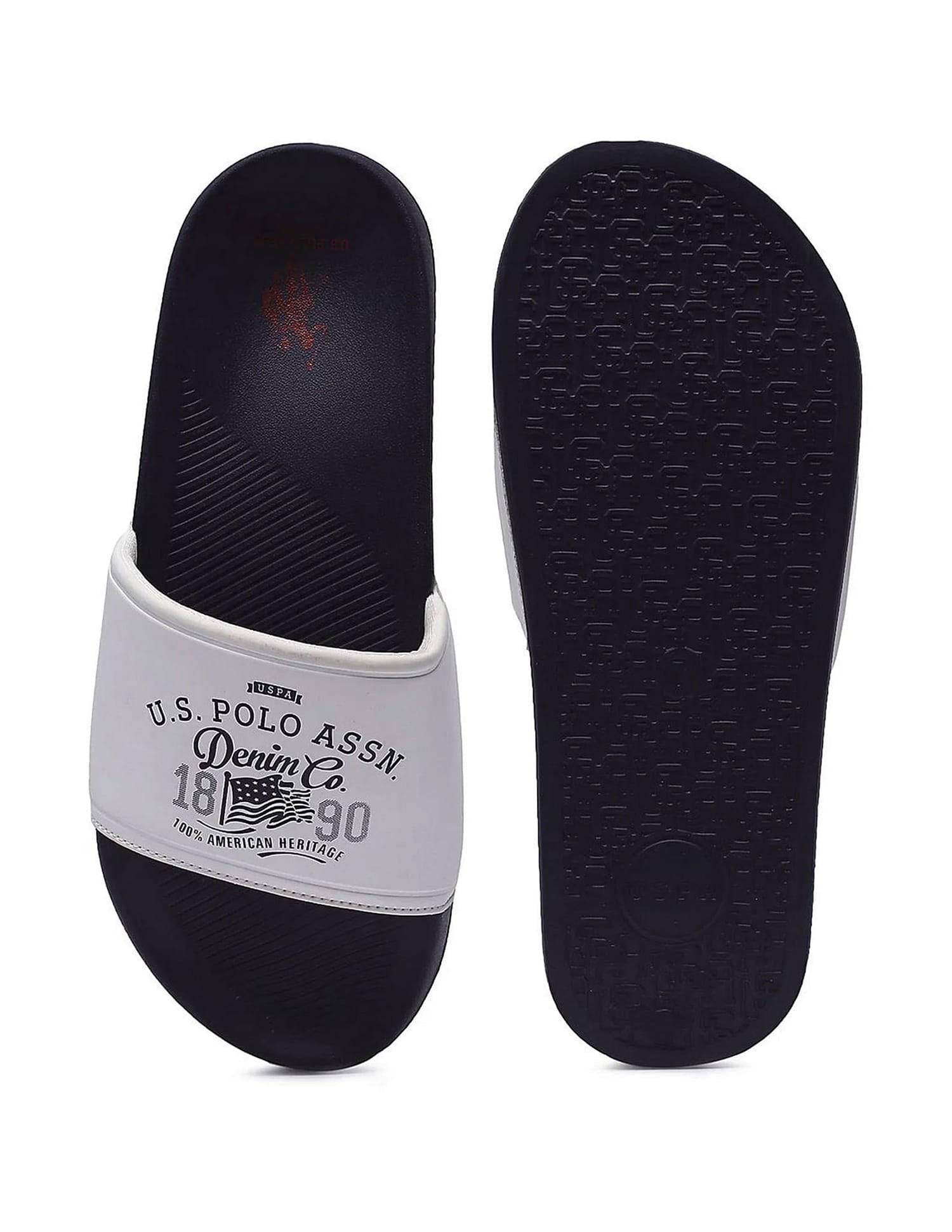 Men Brand Print Open Toe Toplin 5.0 Slides White - U.S. Polo Assn. India | Large