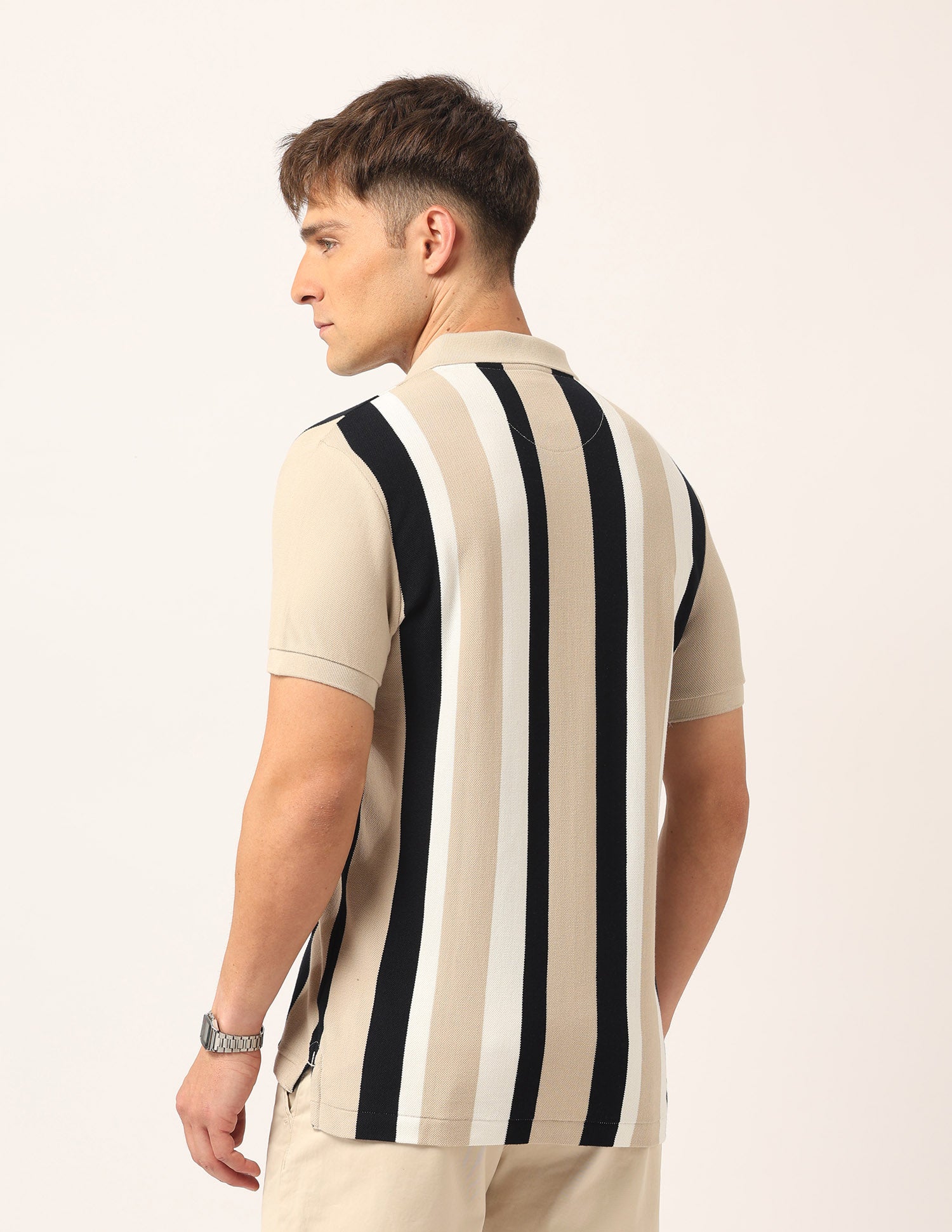 Vertical Striped Muscle Fit Polo Shirt Beige - U.S. Polo Assn. India | Large